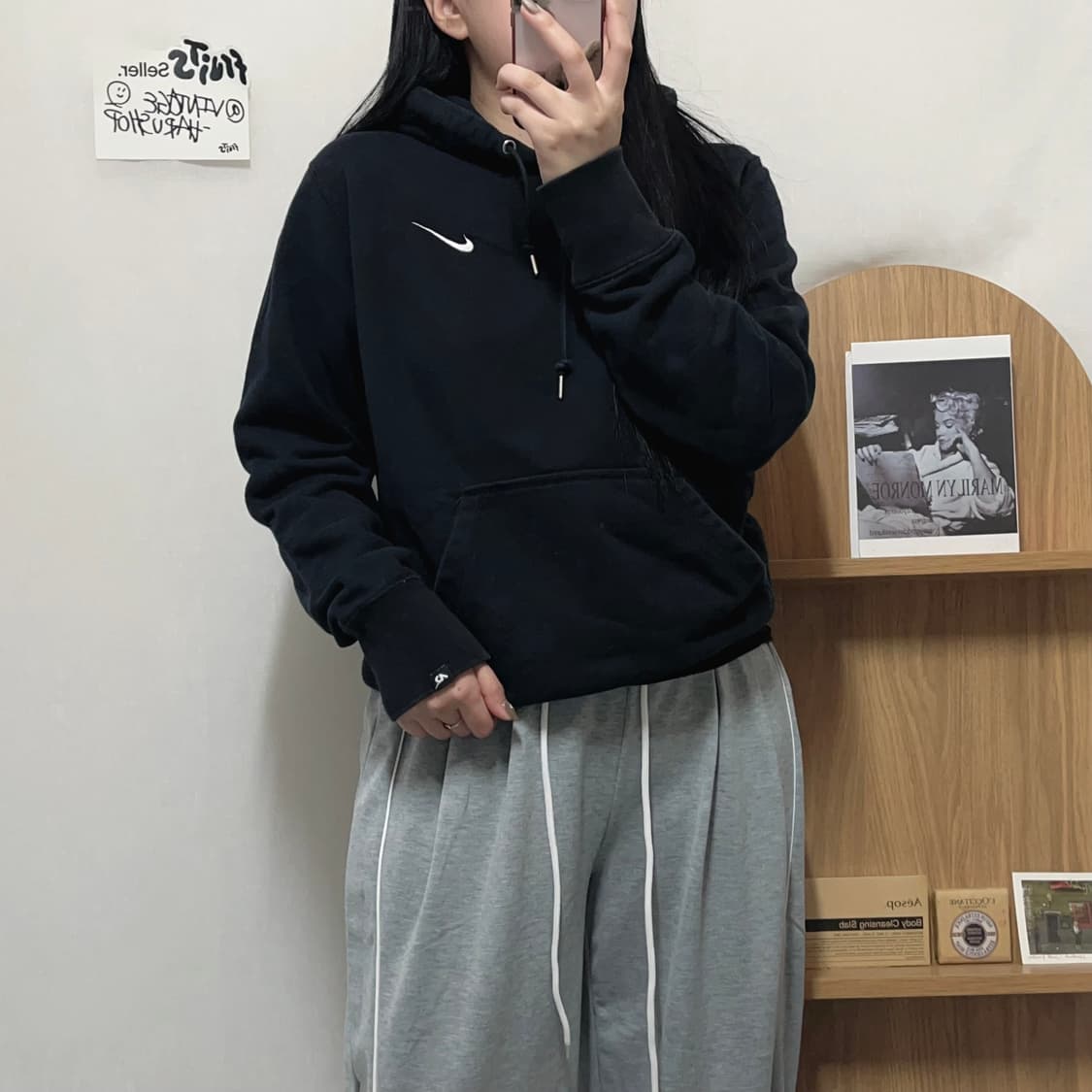 [정품] 나이키 블랙 스우시 후드티 [ M ] 상품이미지1