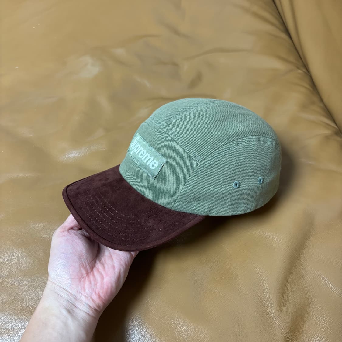 Supreme 슈프림 23ss 스웨이드 바이저 라이트 올리브 캠프캡 모자 상품이미지5