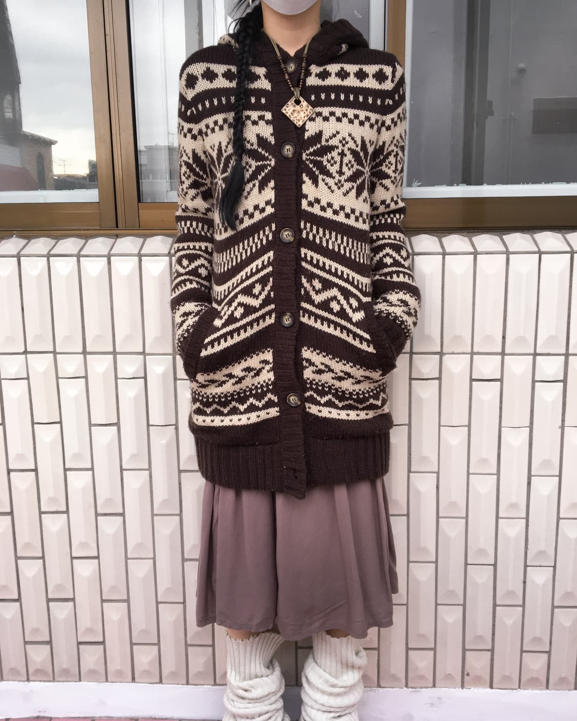 Snow pattern hood knit cardigan 상품이미지1