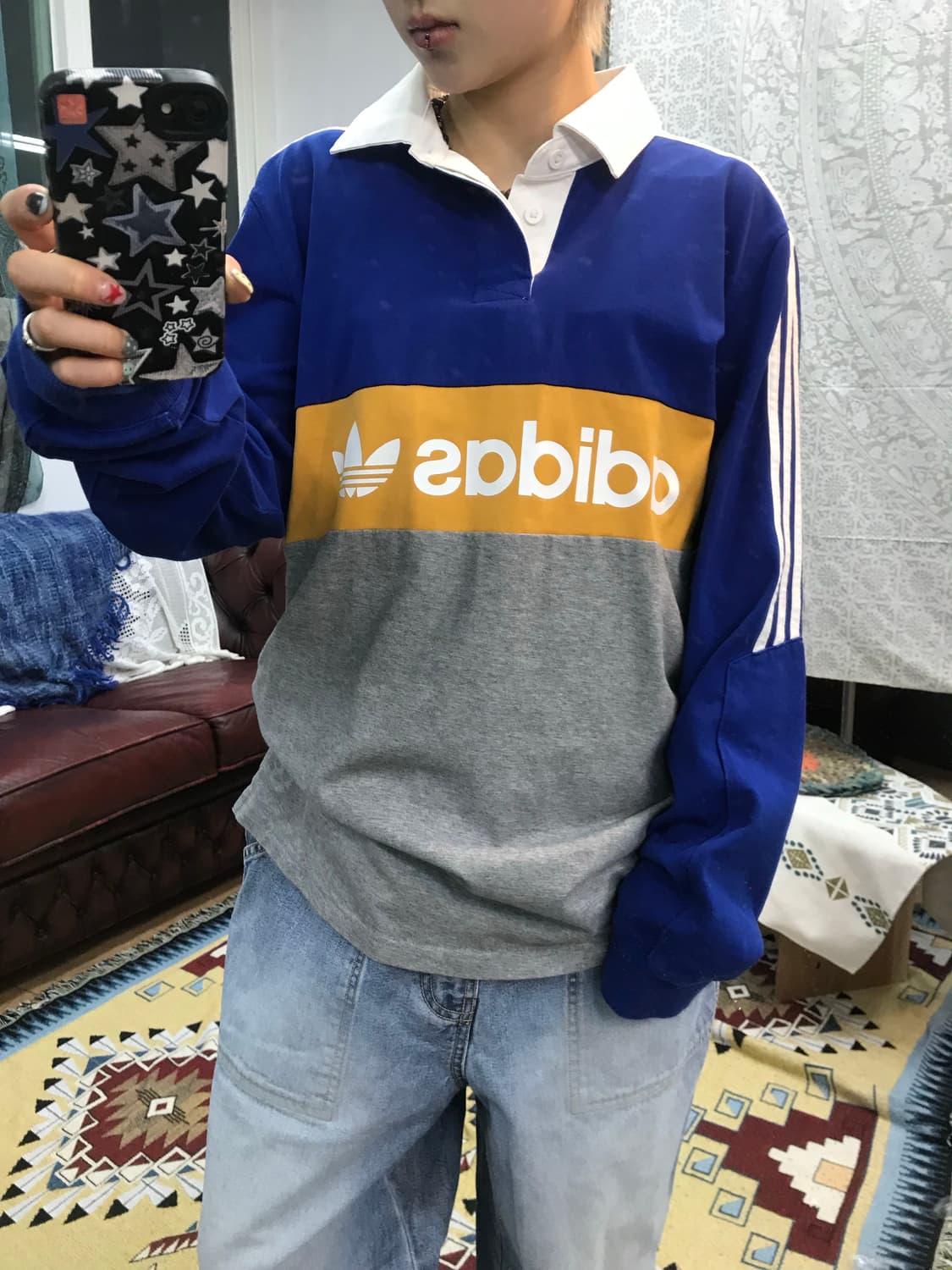 아디다스 배색 빅로고 긴팔 카라티  상품이미지1