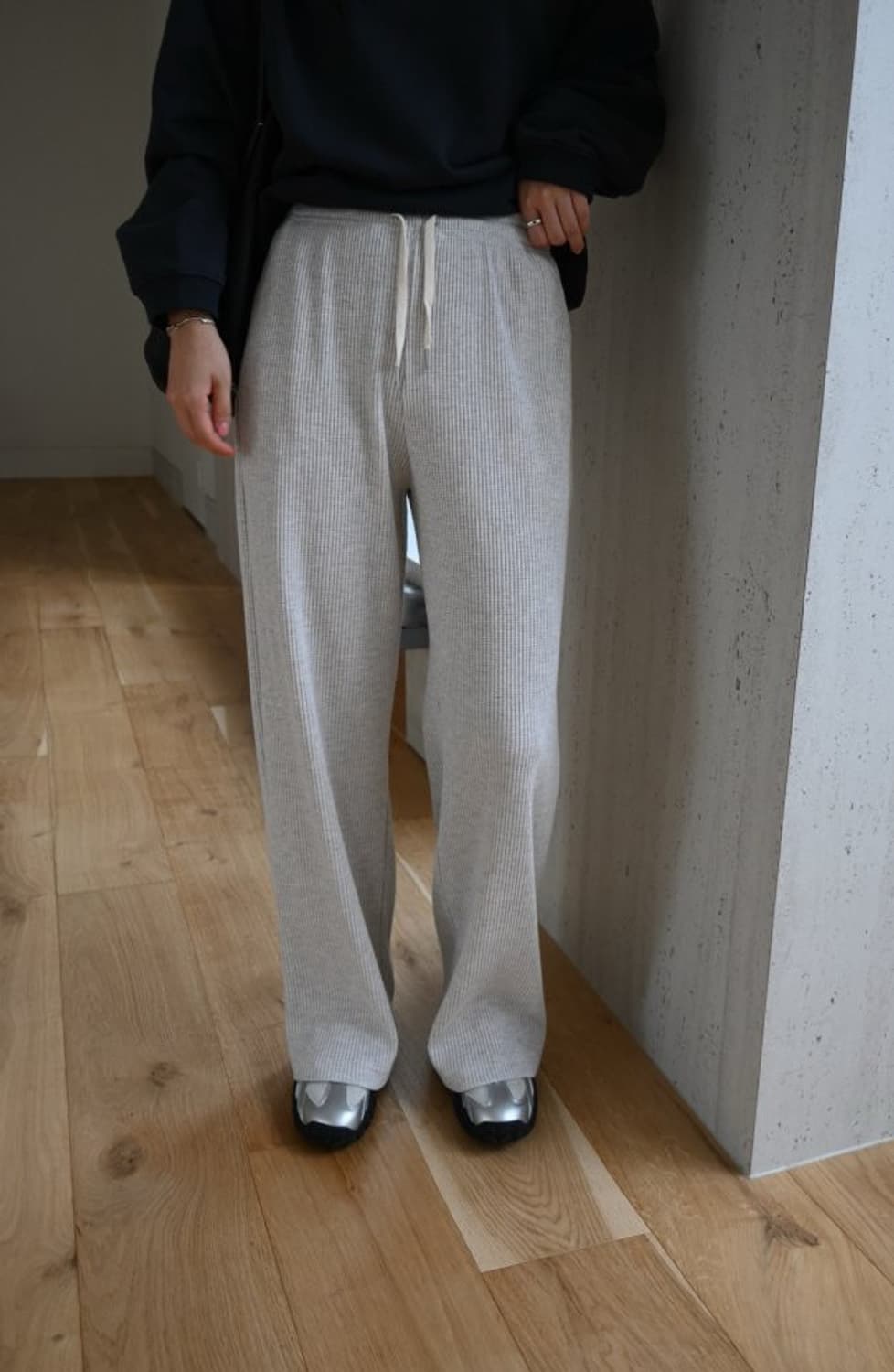 와플와이드팬츠 블랙 상품이미지4