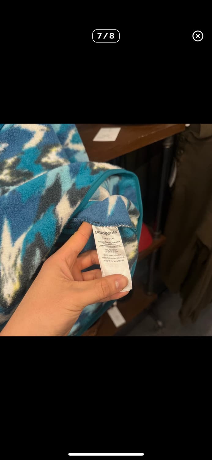파타고니아 신칠라 블루 아즈텍 패턴 라이트웨이트 스냅티 플리스 풀오버 상품이미지4