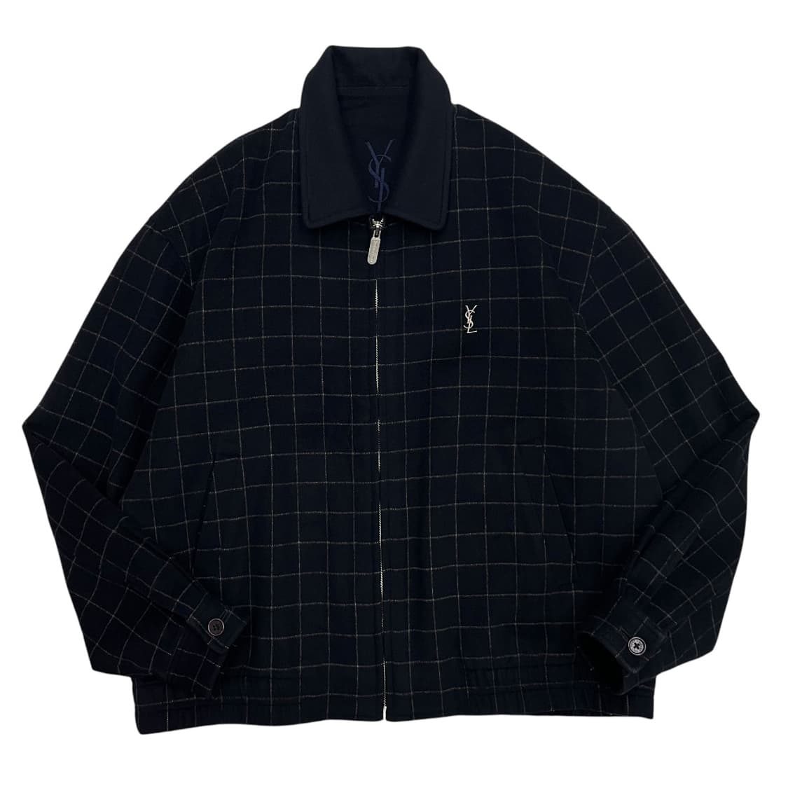 입생로랑 네이비체크 카라 울 자켓 100 상품이미지2