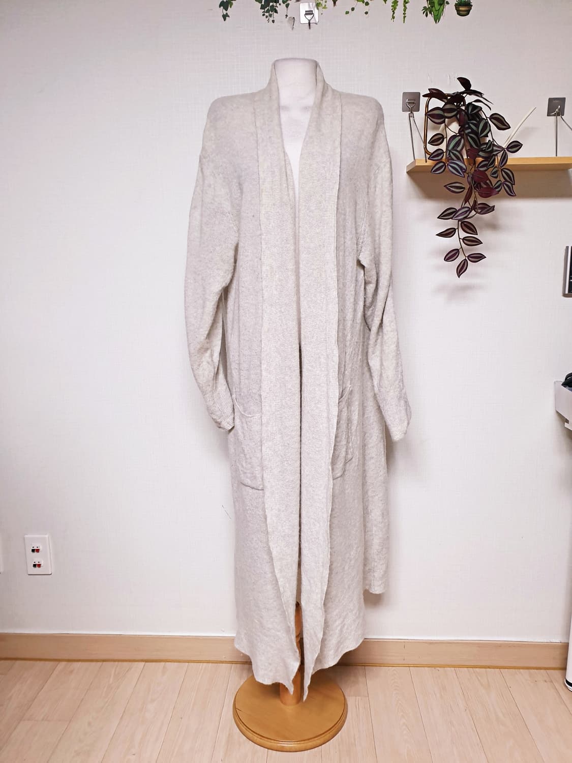 헤지스 알파카 맥시 롱니트가디건 66 멜란지그레이 상품이미지2