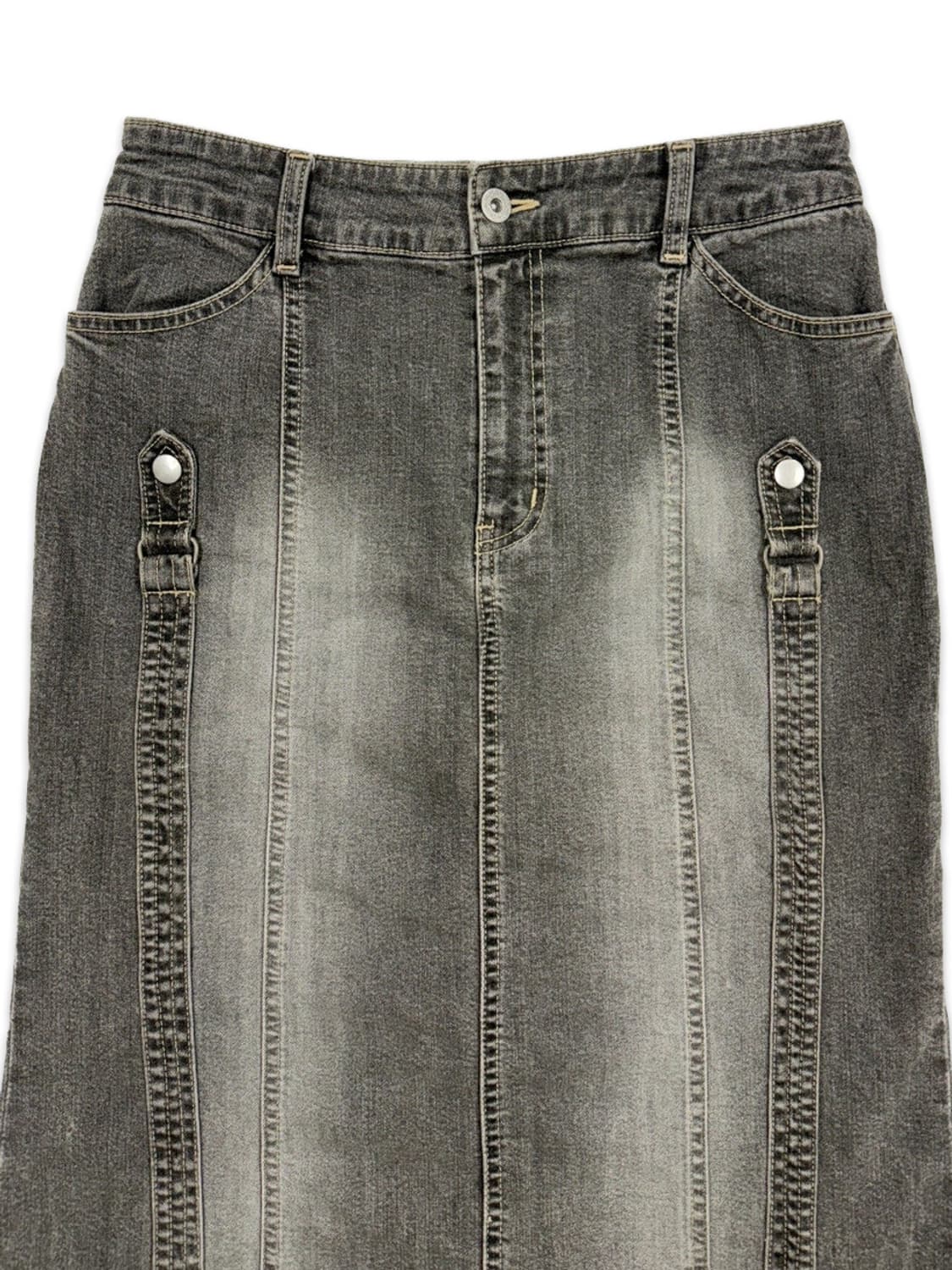 빈티지 그레이 데님 벨트디테일 미디 스커트 상품이미지3