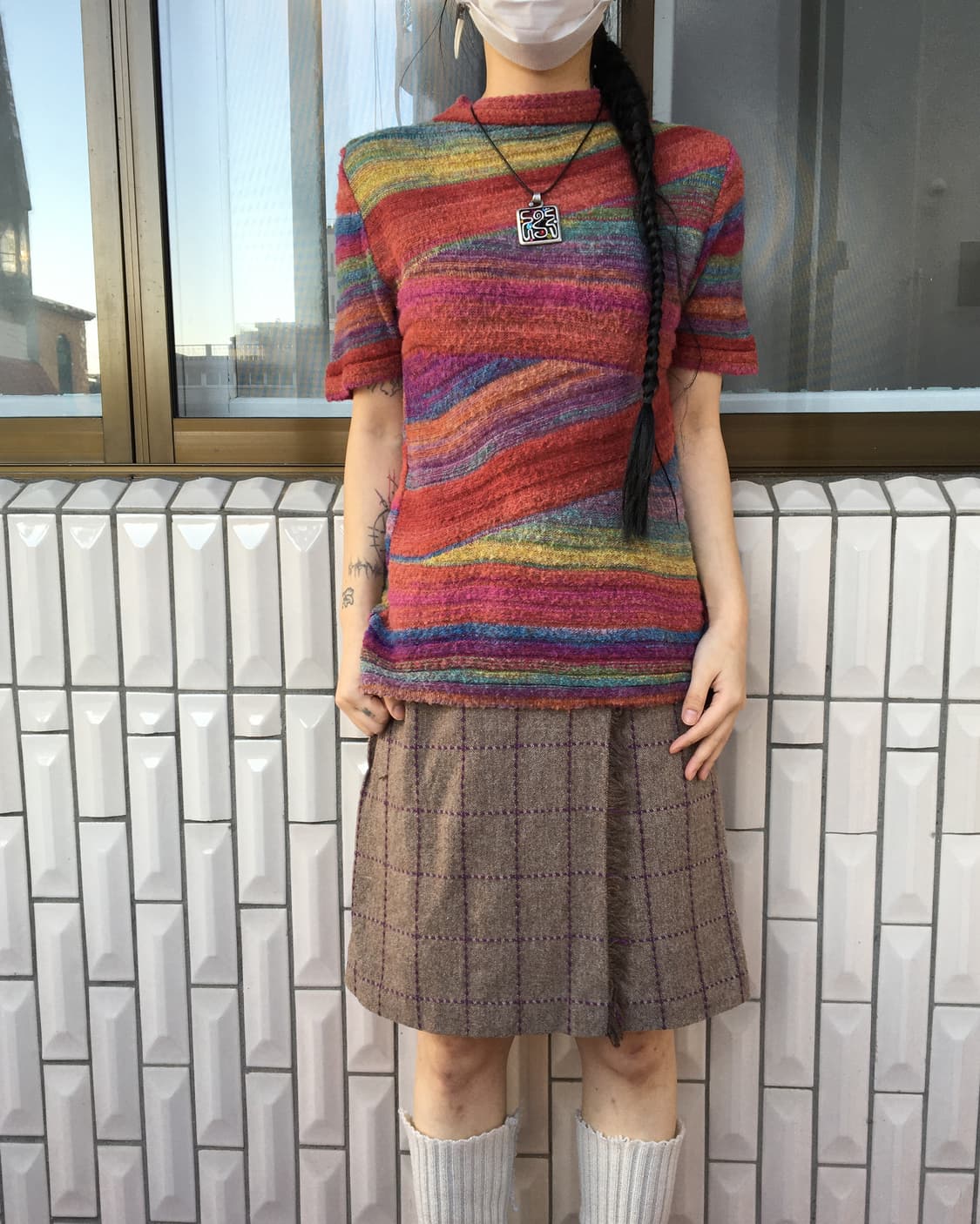 Fringe point check pattern wrap skirt 상품이미지5