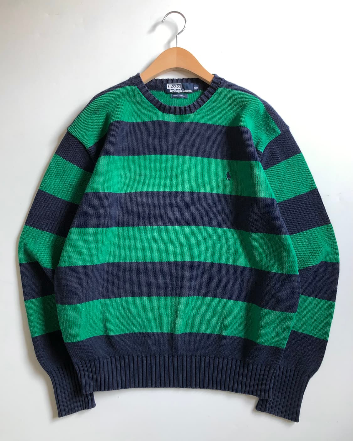 Polo 폴로 랄프로렌 00‘s 그린/네이비컬러 스트라이프 코튼 니트 상품이미지1