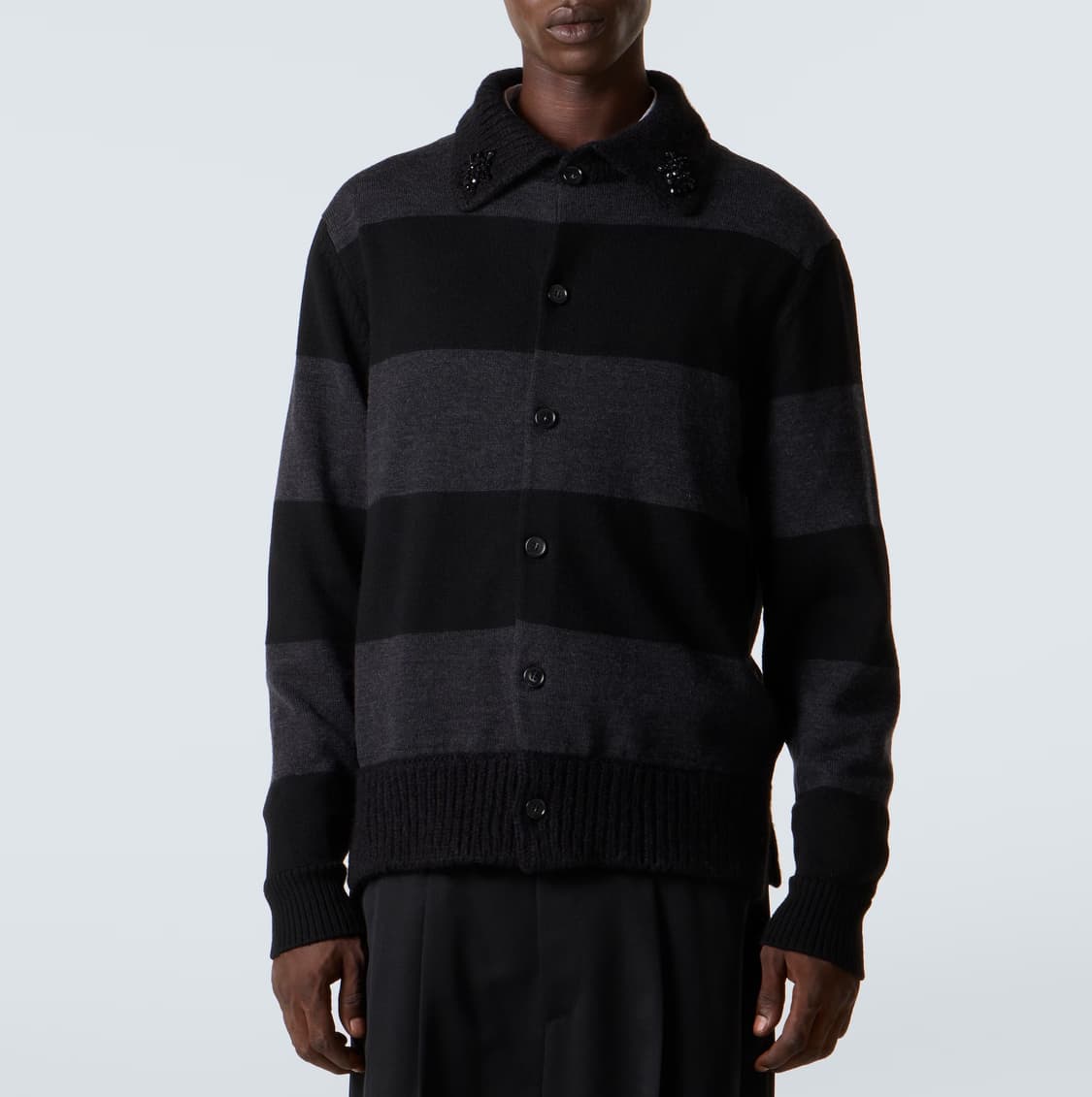 [L]시몬로샤 비즈 스트라이프 폴로 니트/블랙 상품이미지1