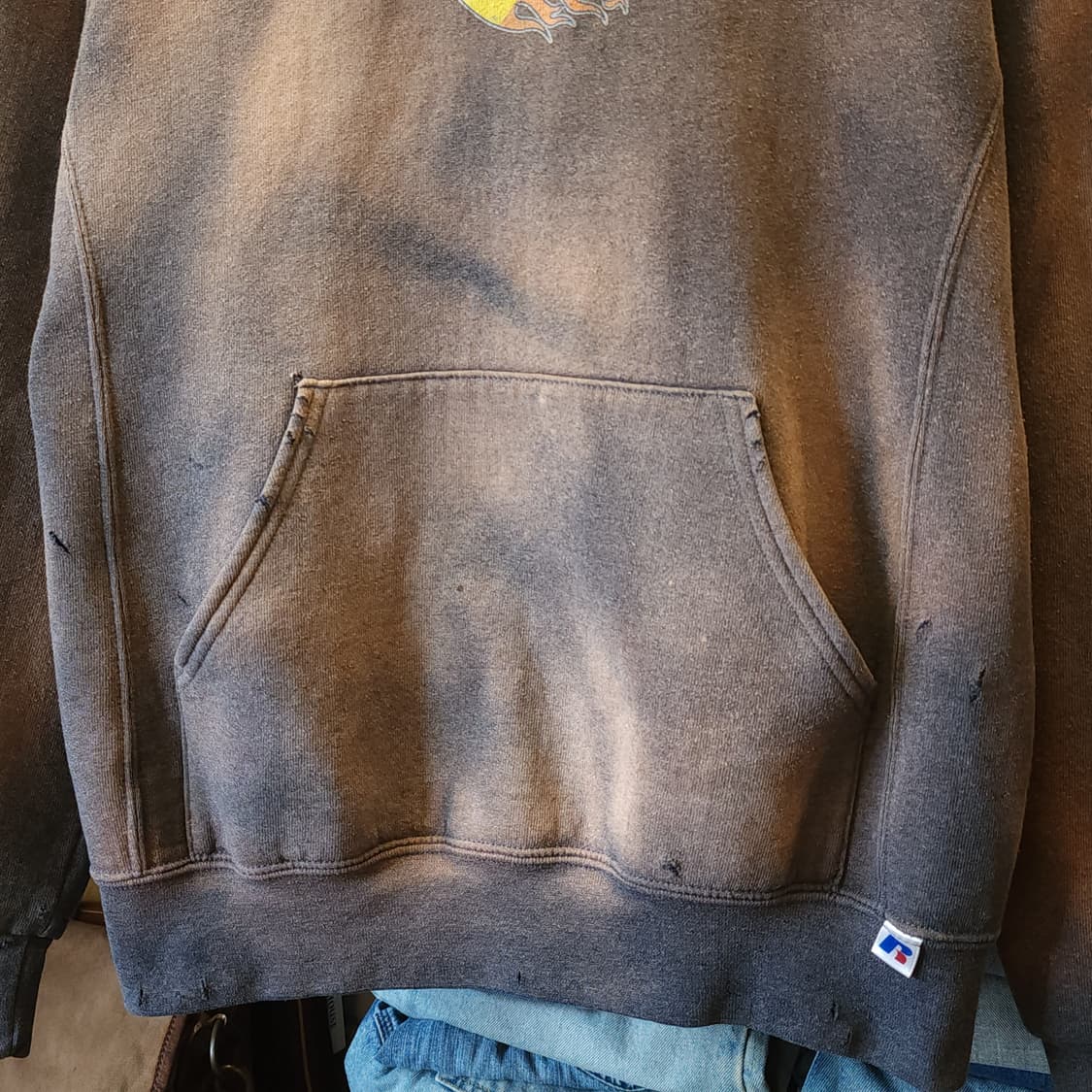 90s 러셀 후드 빈티지 스웻셔츠 썬페이딩 그레이 s 상품이미지7