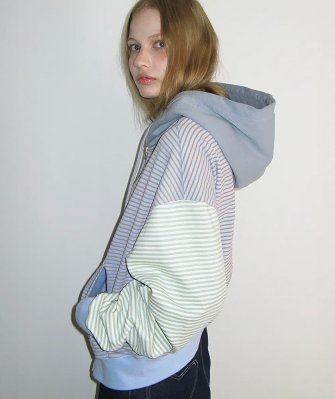 3 MULTI STRIPE HOODIE ZIP UP BLUE 상품이미지1
