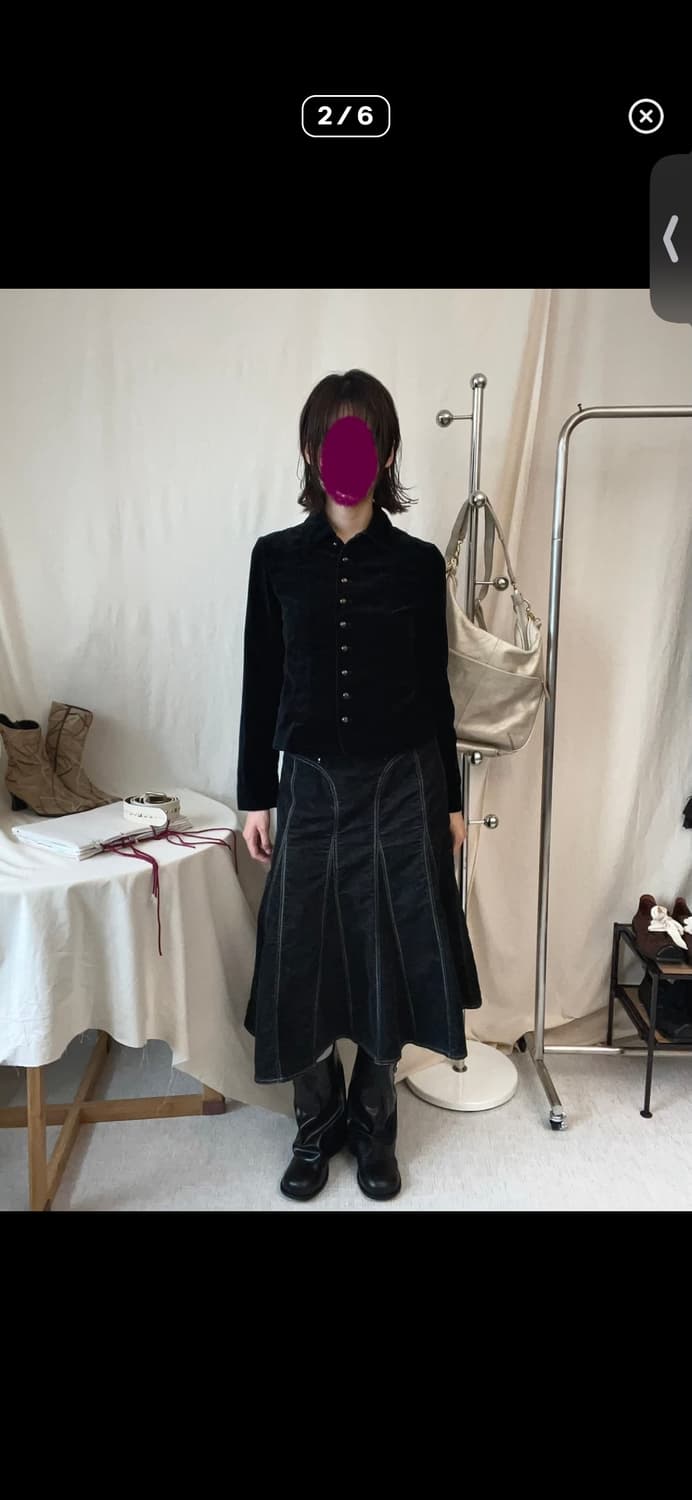 빈티지 감성 검정 벨벳 셔츠  상품이미지2