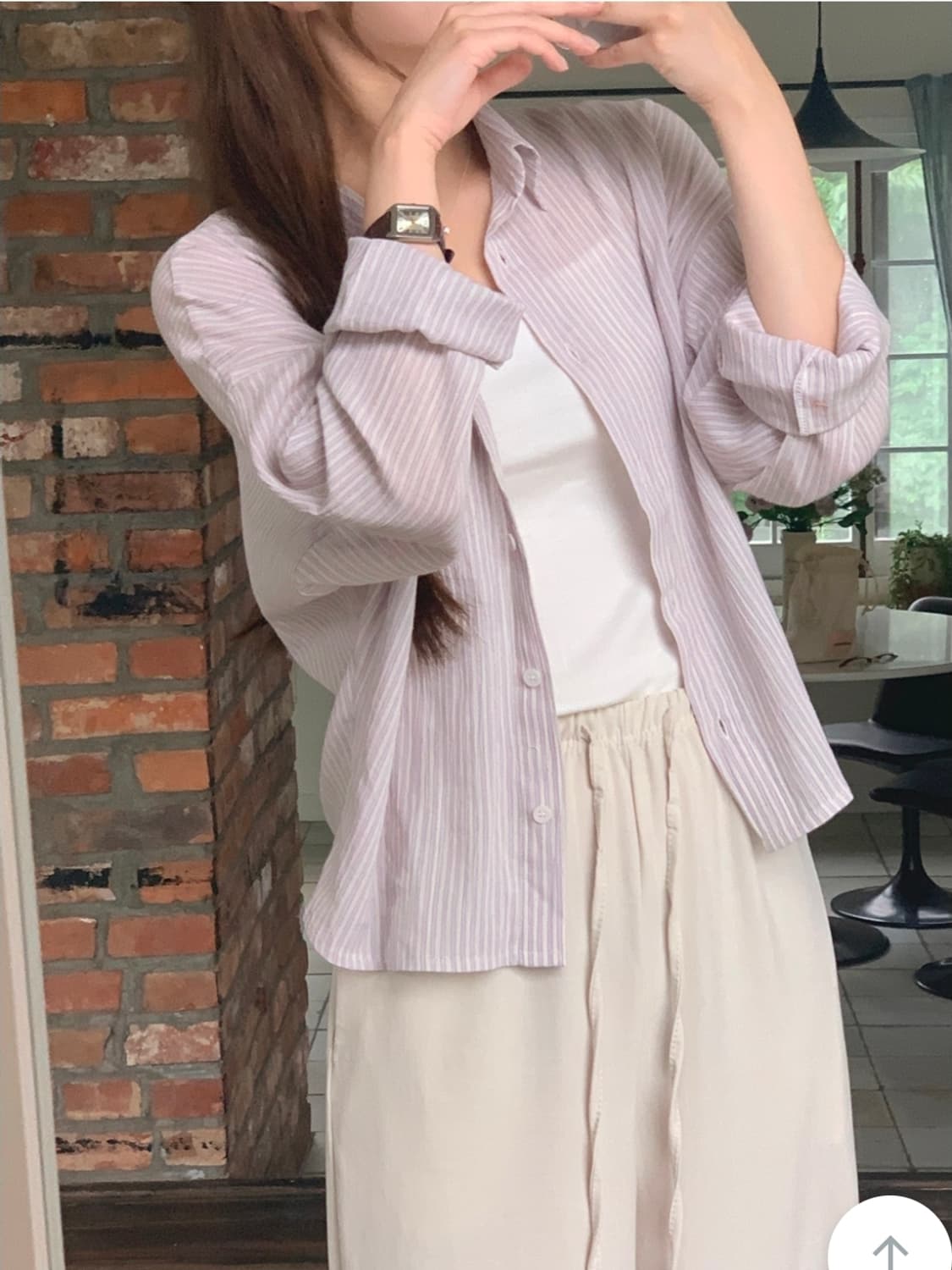 [새상품] 뮤트크레메 라벤더 스트라이프 셔츠 상품이미지1