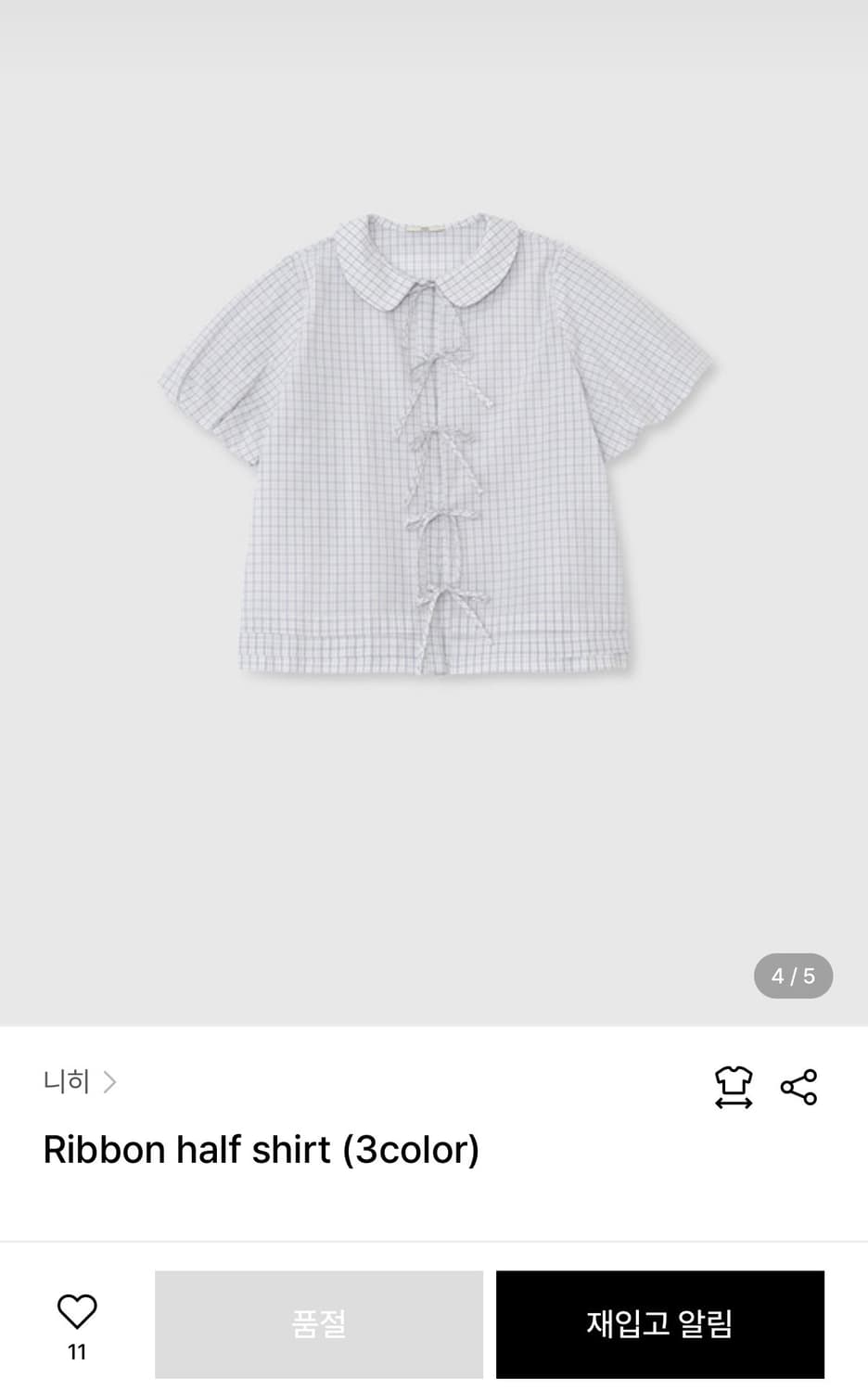 니히 Ribbon half shirt 체크 상품이미지2