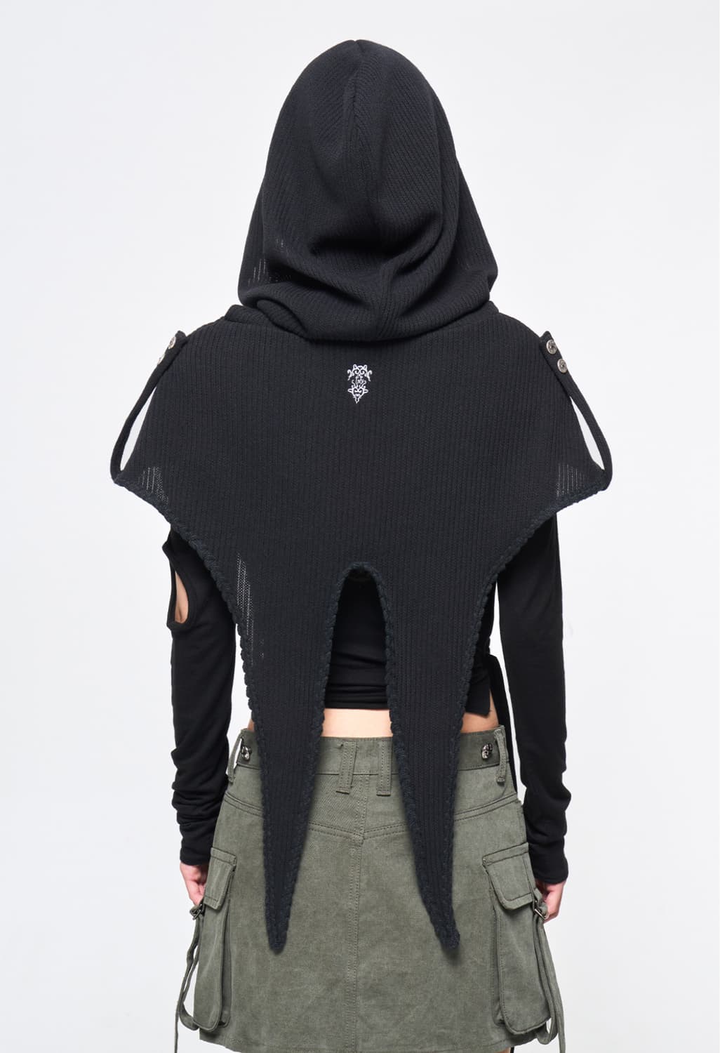 YEEL BRAIDED STRAP CAPE HOODIE BLACK 상품이미지4