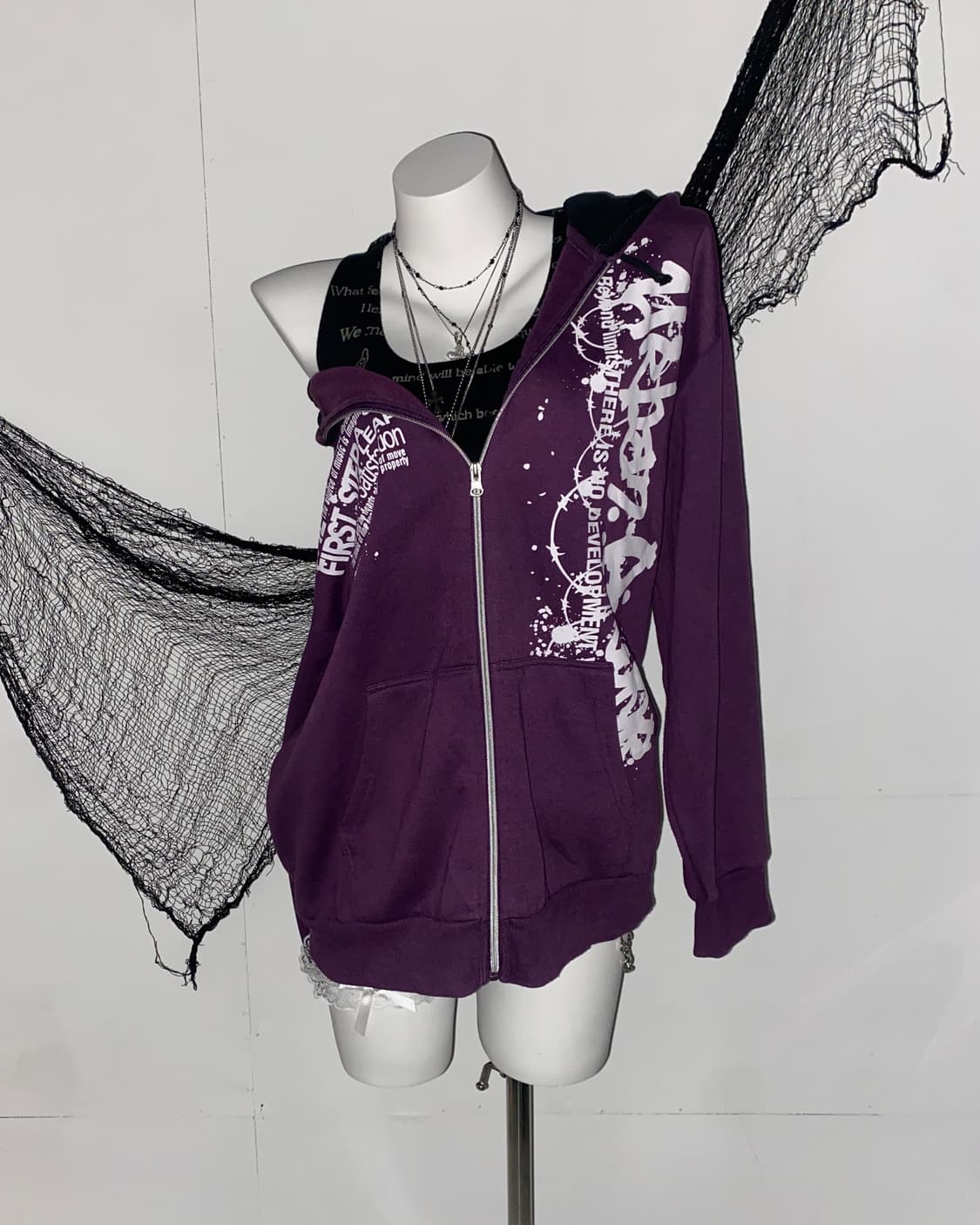 ꒰ঌ 펑크 고딕 레터링 퍼플 후드집업 ໒꒱ 상품이미지1