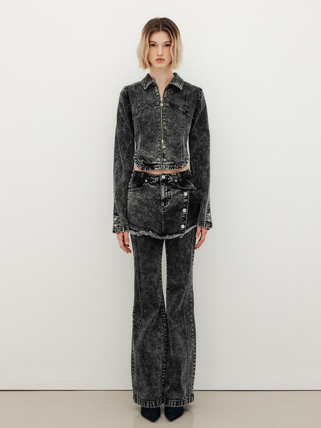 유즈 부츠컷 데님 스커트 레이어드 팬츠 상품이미지1