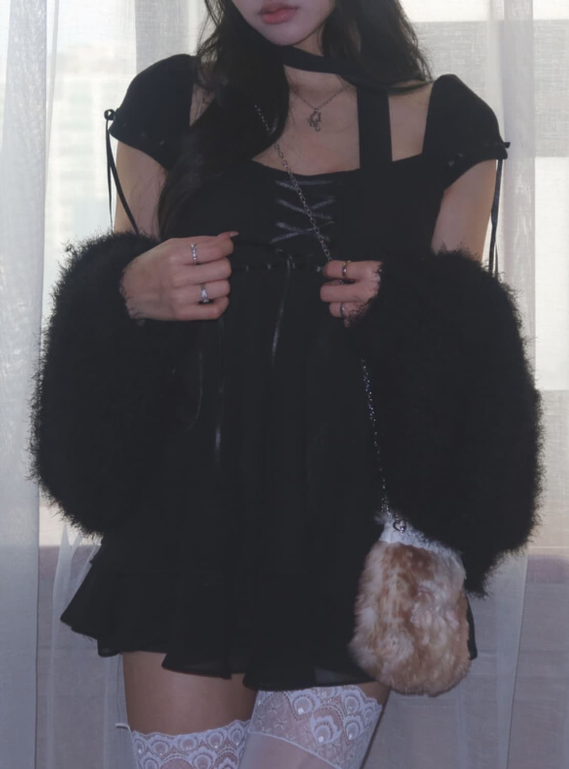 엔젤넘버555 스노우 엔젤 블라우스 블랙 상품이미지1