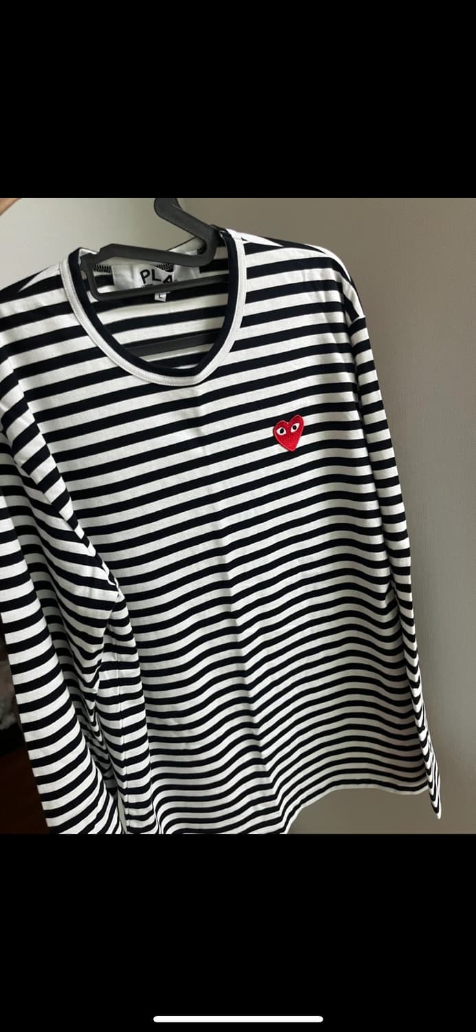 플레이 꼼데가르송 스트라이프 롱슬리브 티셔츠 블랙 화이트 상품이미지3