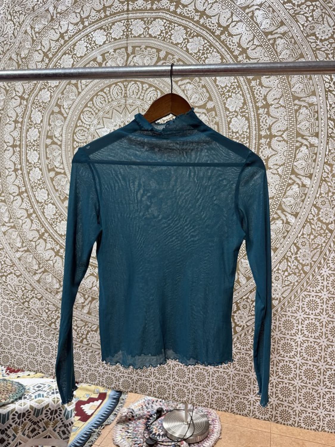 빈티지 여성 아쿠아블루 시스루 롱슬리브 상품이미지3