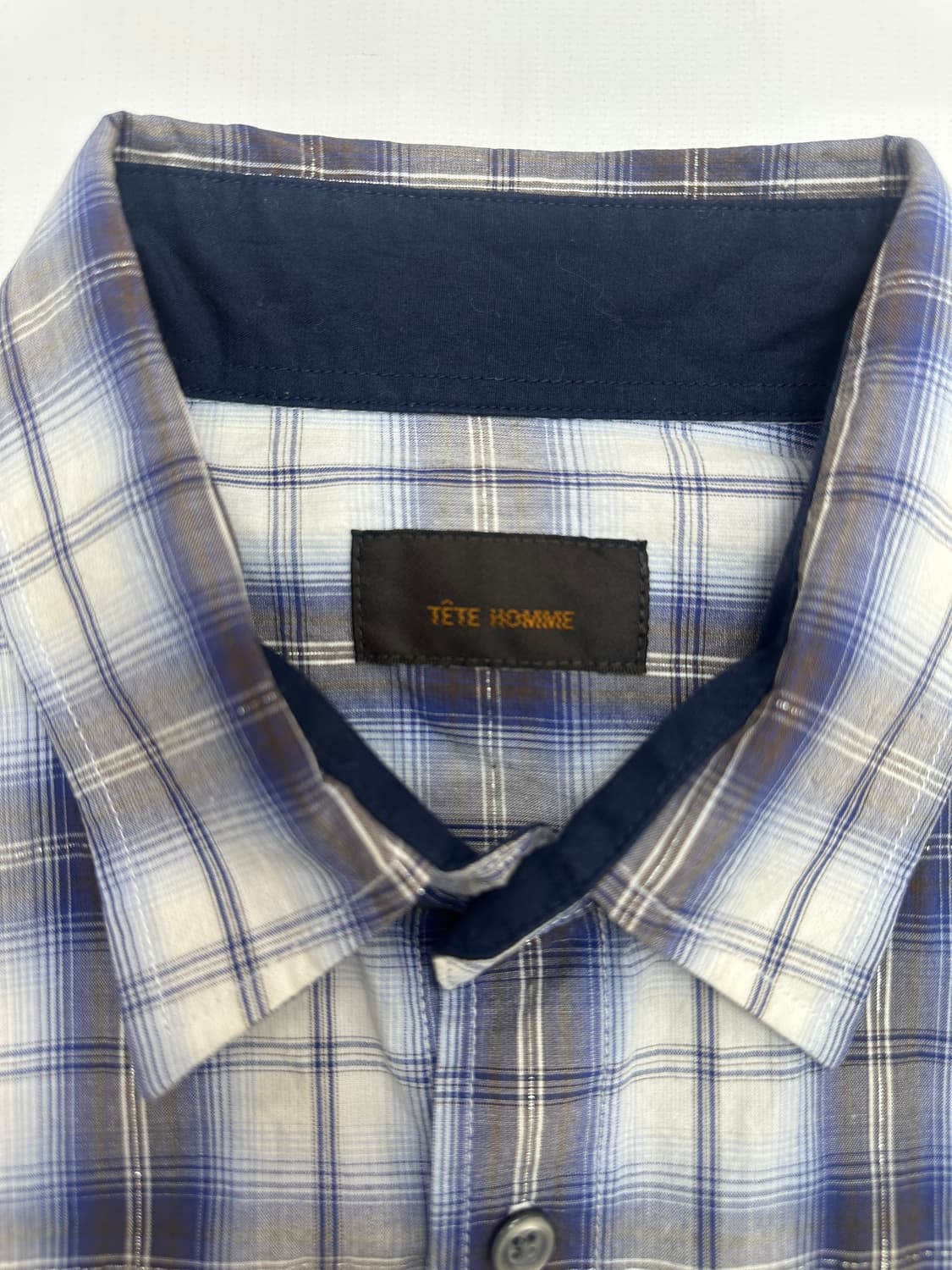 TETE HOMME 보헤미안 펑크 블루 체크 카라 셔츠 일본 빈티지 상품이미지4