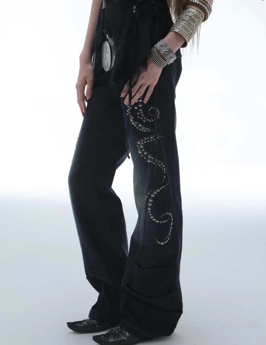 테스트매커니즘 Distressed Rhinestone Denim 상품이미지1