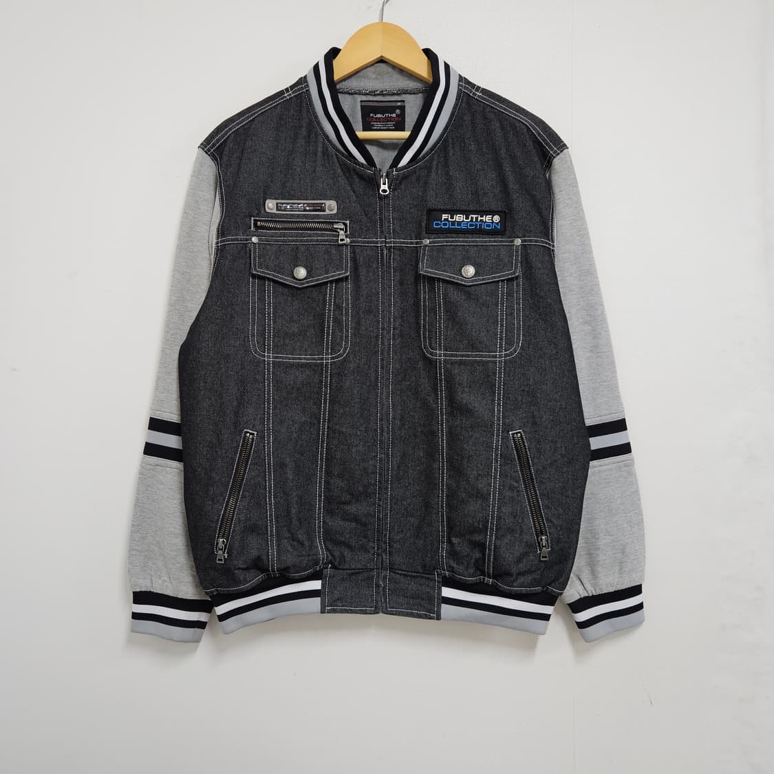 M 95-100 FUBU 올드스쿨 흑청 데님 바시티자켓 상품이미지2