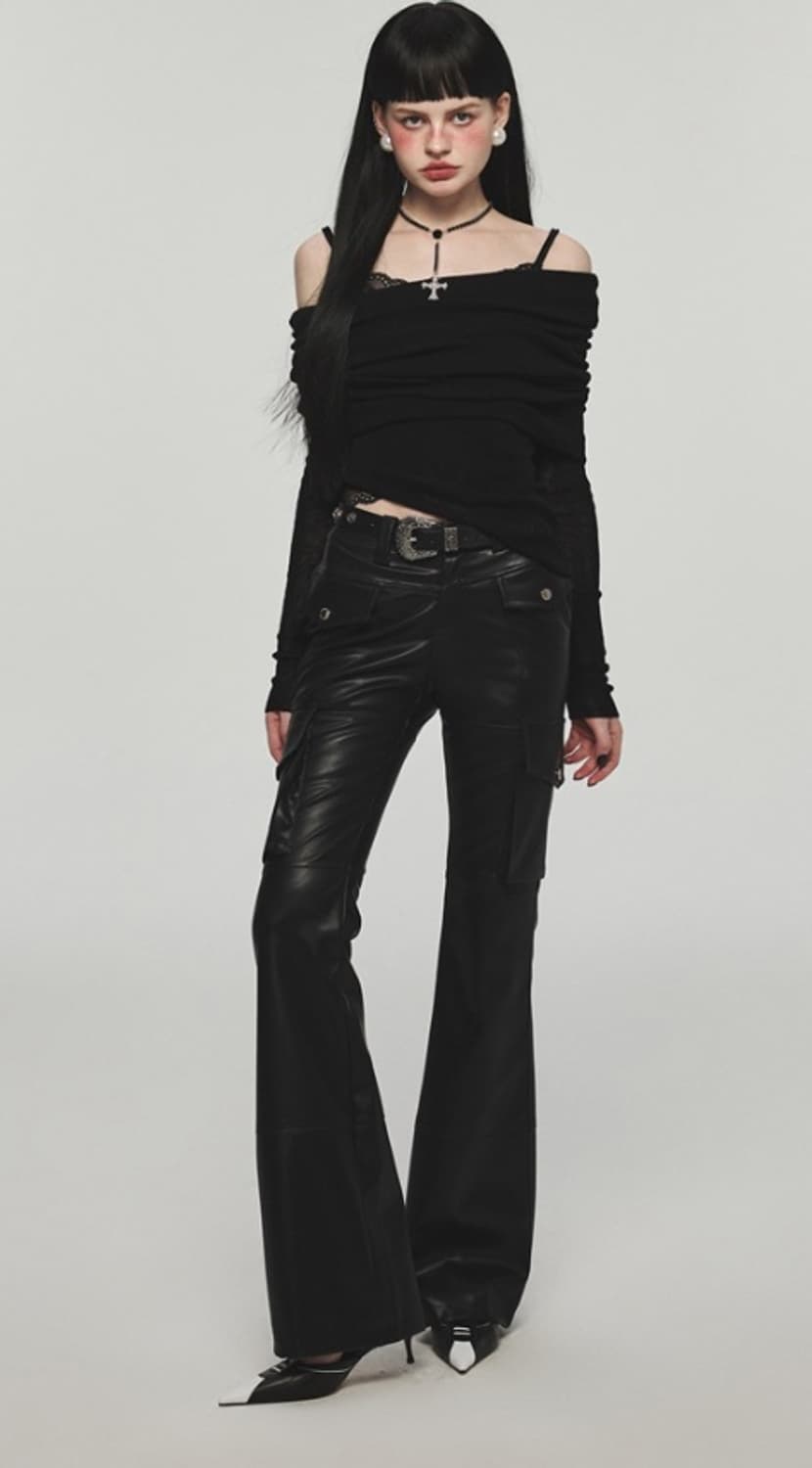 원진스튜디오 언밸런스 오프숄더 니트 블랙 F 상품이미지4