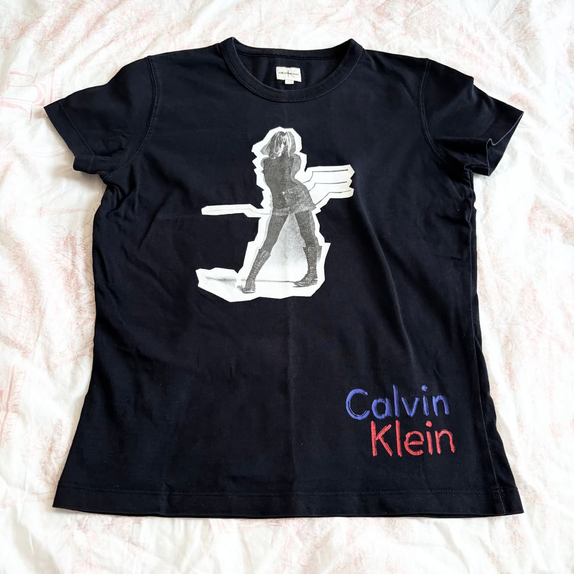 캘빈 클라인 빈티지 블랙 프린팅 반팔 티셔츠 슬림핏 펑크 힙 상품이미지1