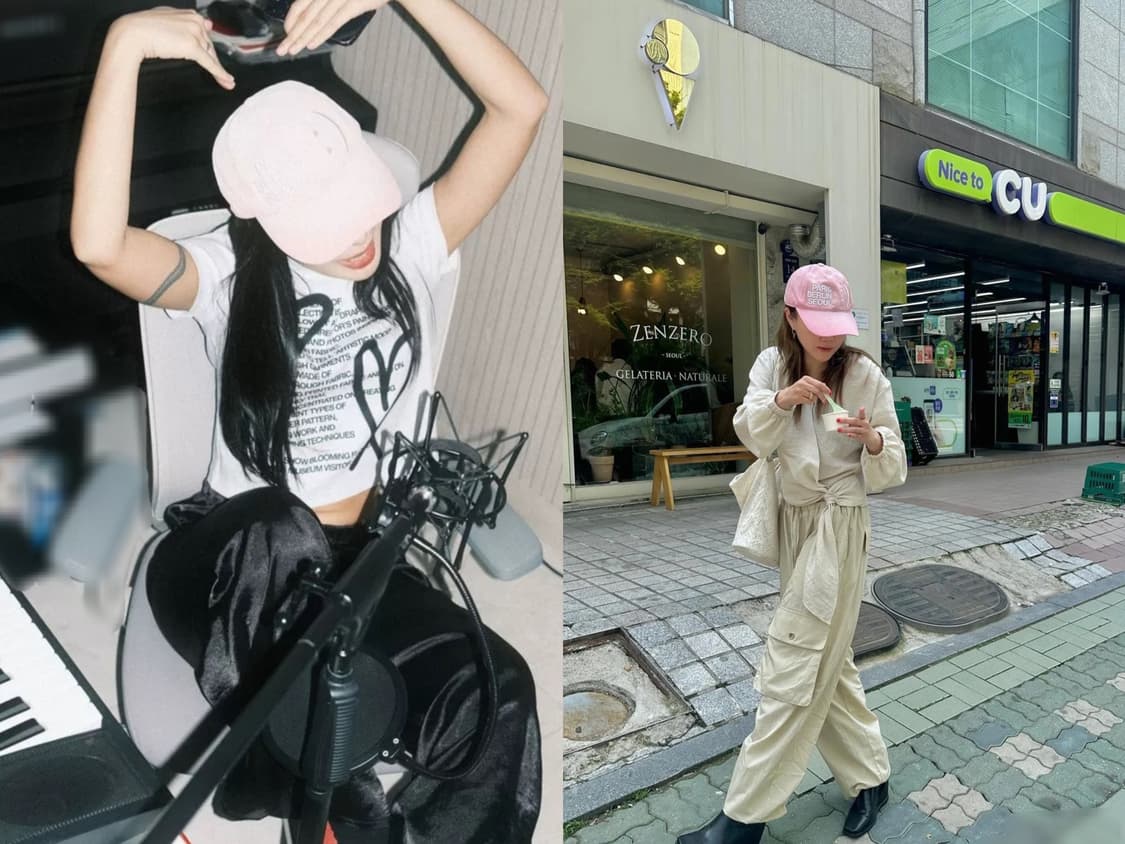 핑크 스마일 그라데이션 더뮤지엄비지터 모자 볼캡  상품이미지1