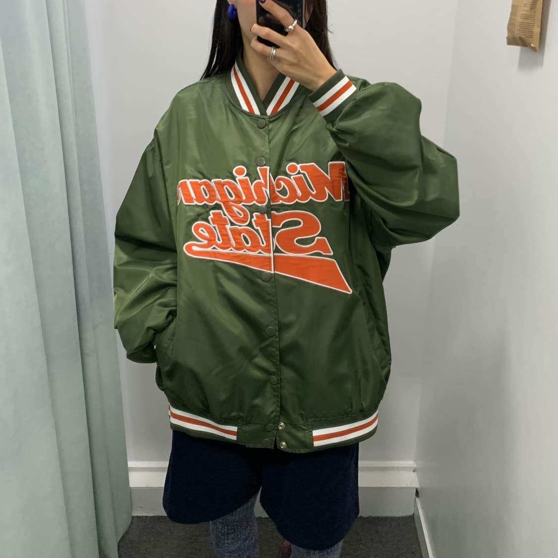 빈티지 바시티 자켓 카키 상품이미지5