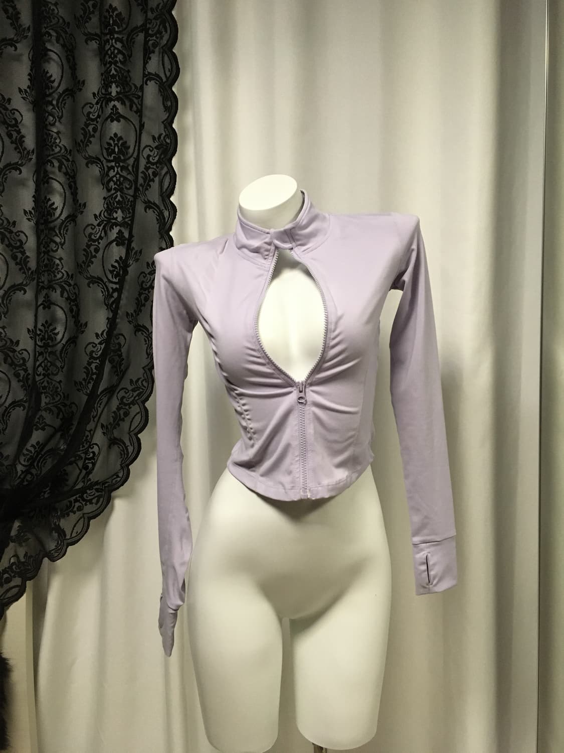 런블랙 심플 베리 반하이 크롭 집업 파스텔 퍼플 S 상품이미지6