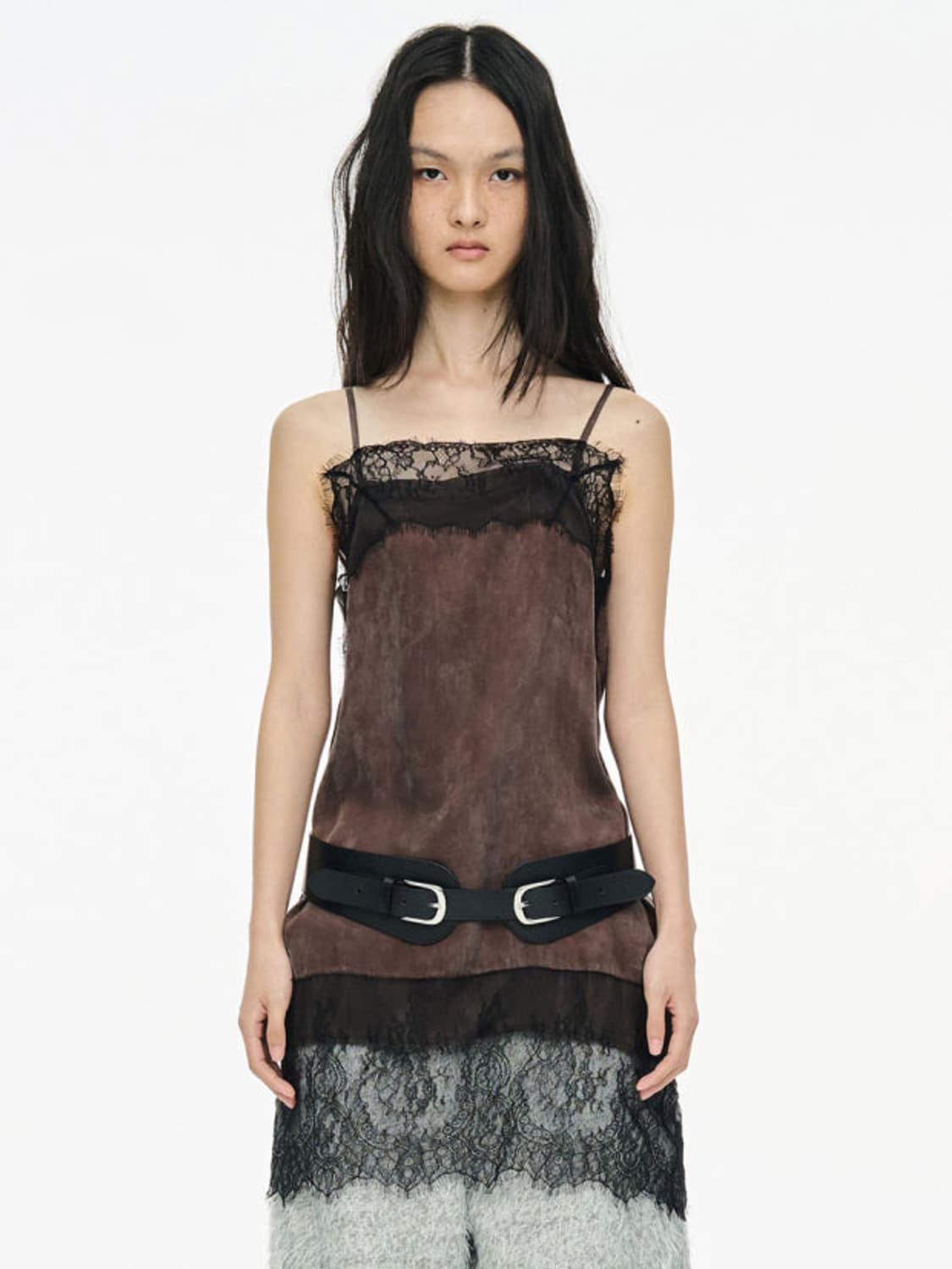 세릭 레이스 슬립 원피스 브라운 상품이미지1