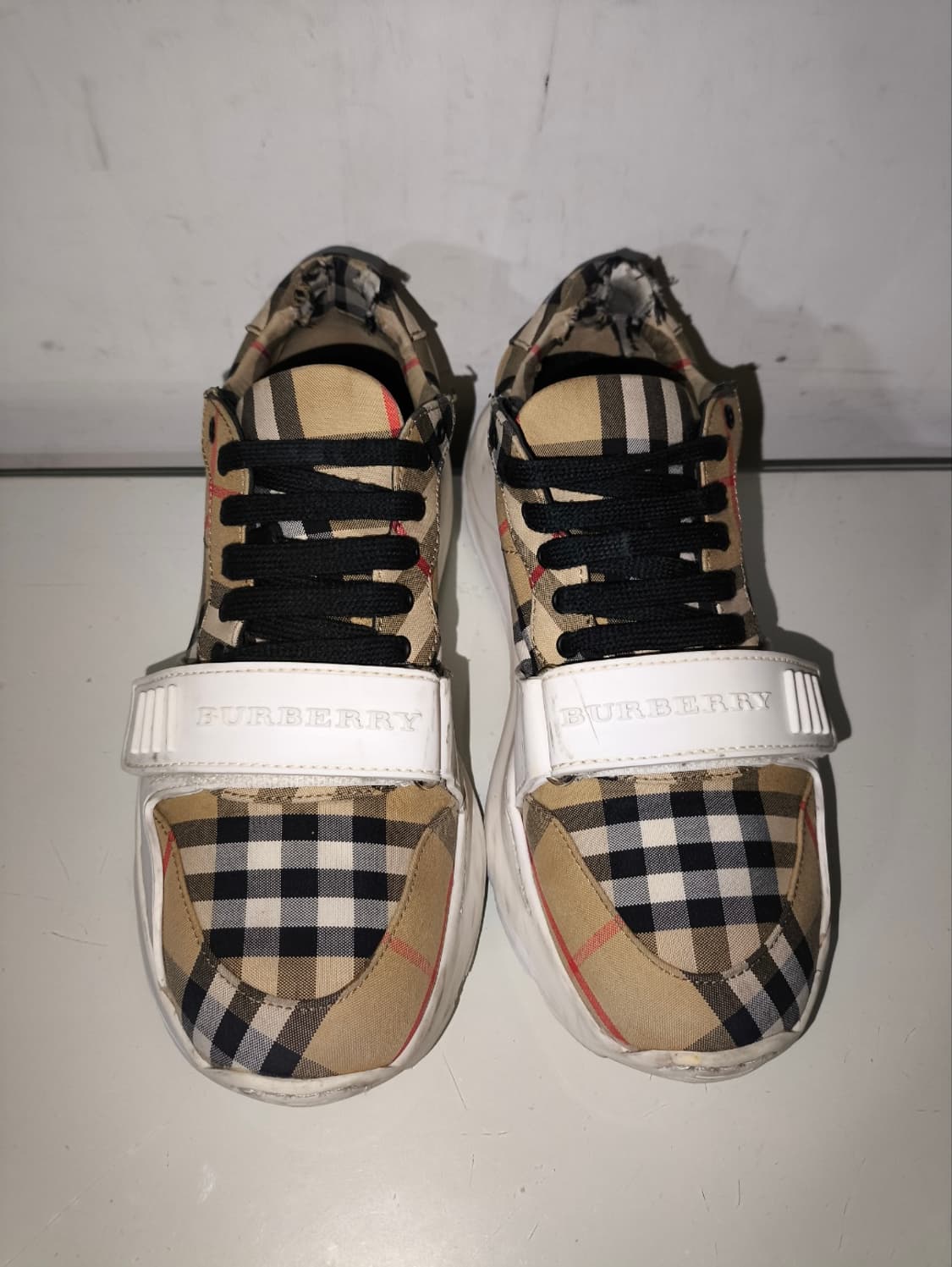 37 240mm 버버리 체크 빈티지 스니커즈 밸크로  상품이미지4