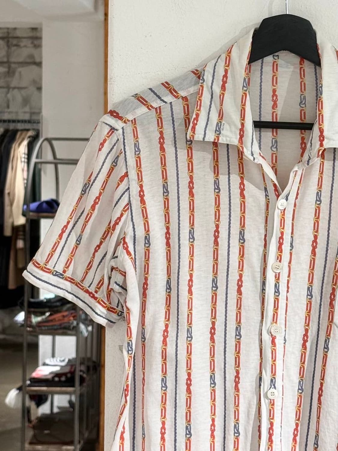 셀린느 화이트 체인 스트라이프 패턴 하프 셔츠 상품이미지2