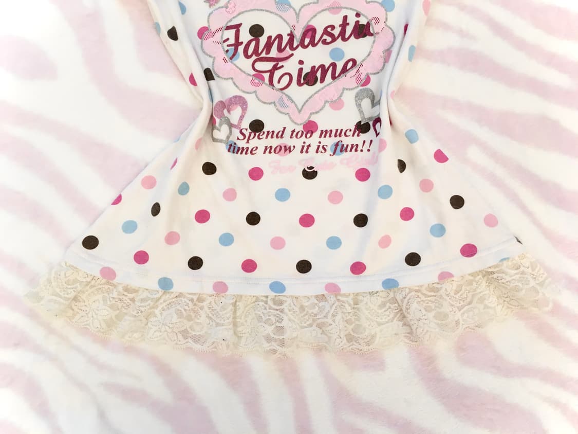 헤이세이 도트 땡땡이 하트 레터링 반팔 탑 히메갸루 조지후쿠 키치 상품이미지4