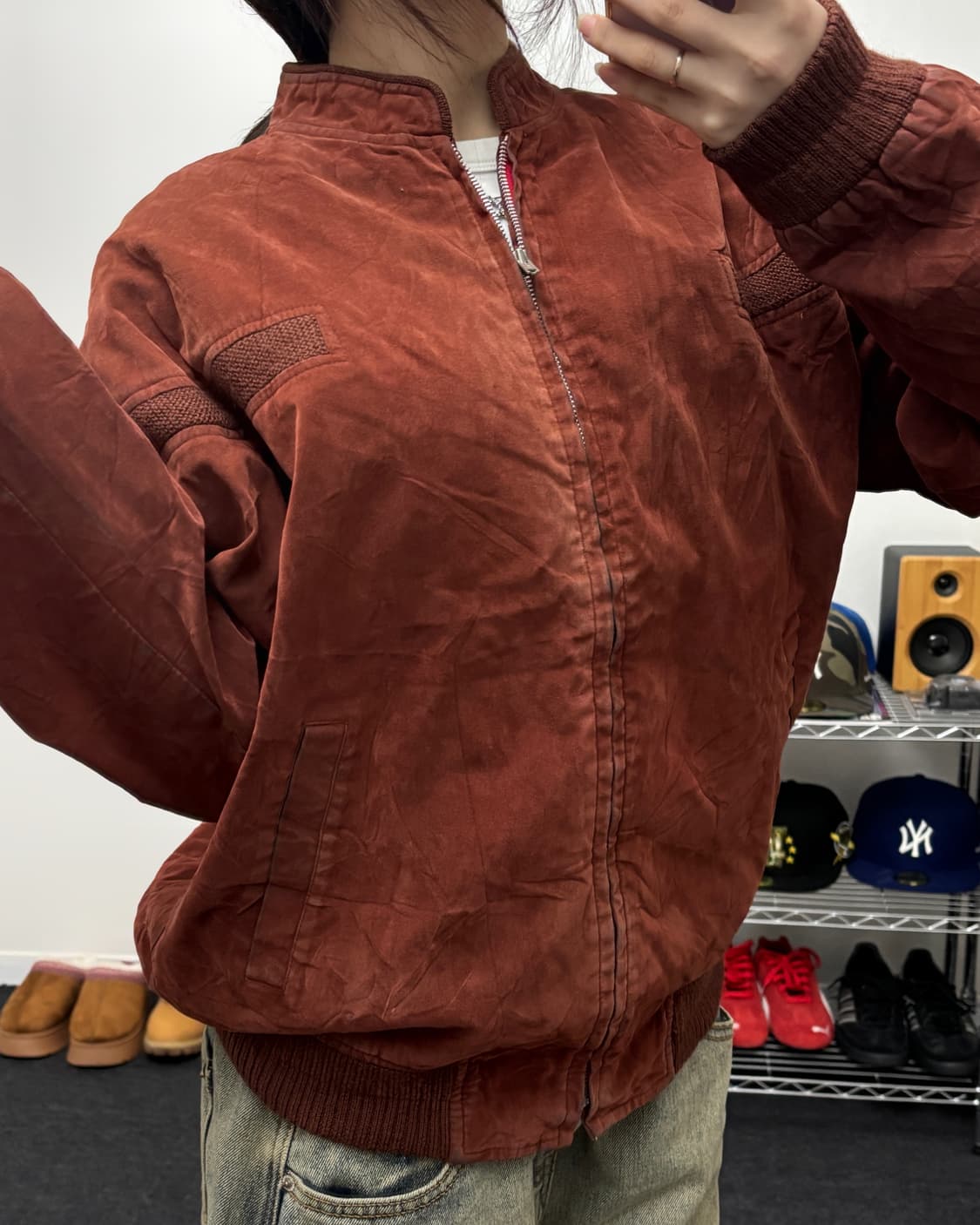 올드 빈티지 버건디 스웨이드 블루종 자켓 상품이미지3