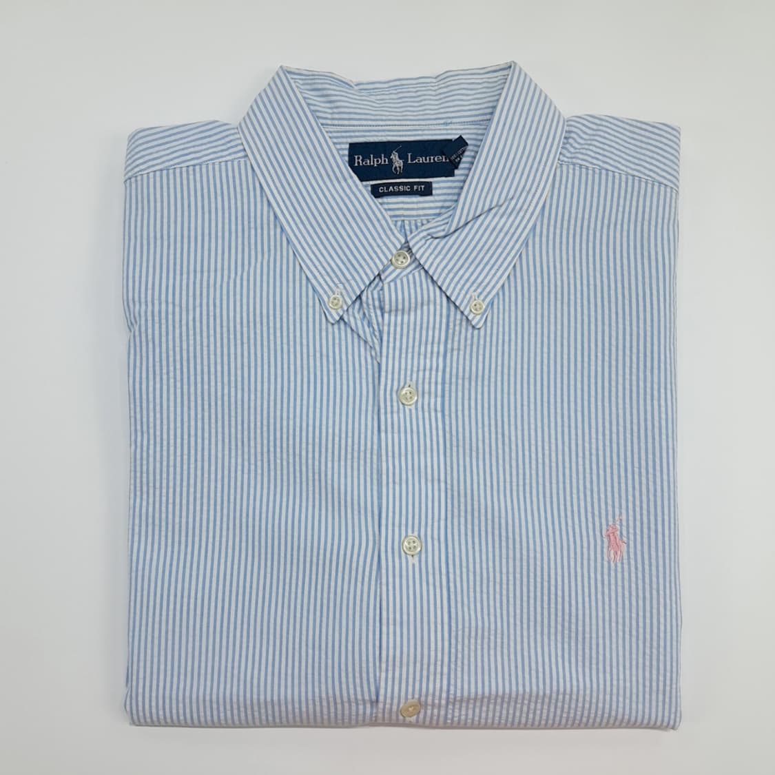 Cq799 2XL 폴로 랄프로렌 스카이블루 시어서커 반팔 셔츠 남방 상품이미지7