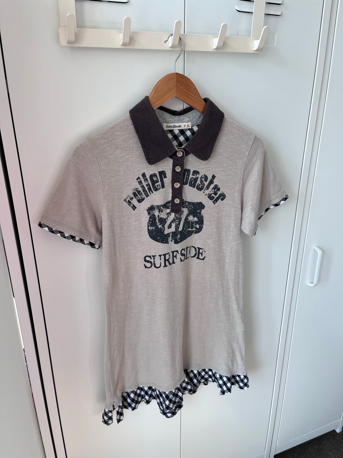 Cutie blonde 체크 레이어드 카라 반팔티 상품이미지3