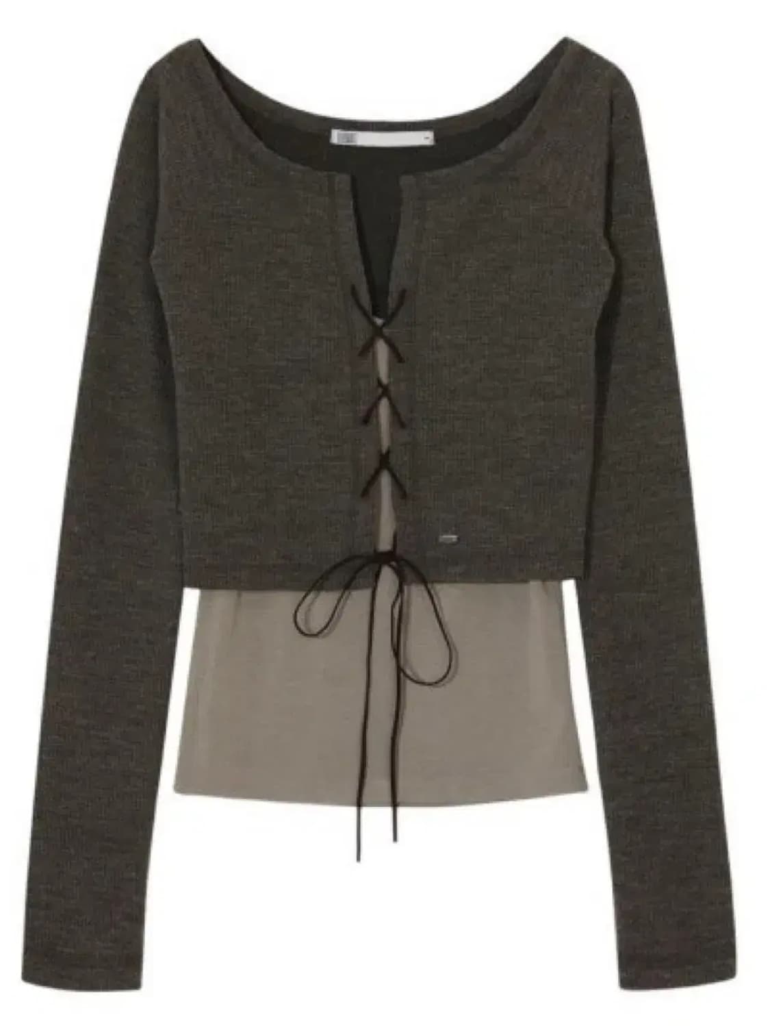 보헤미안서울 아일렛 레이어드 가디건 세트 베이지 카키 상품이미지1