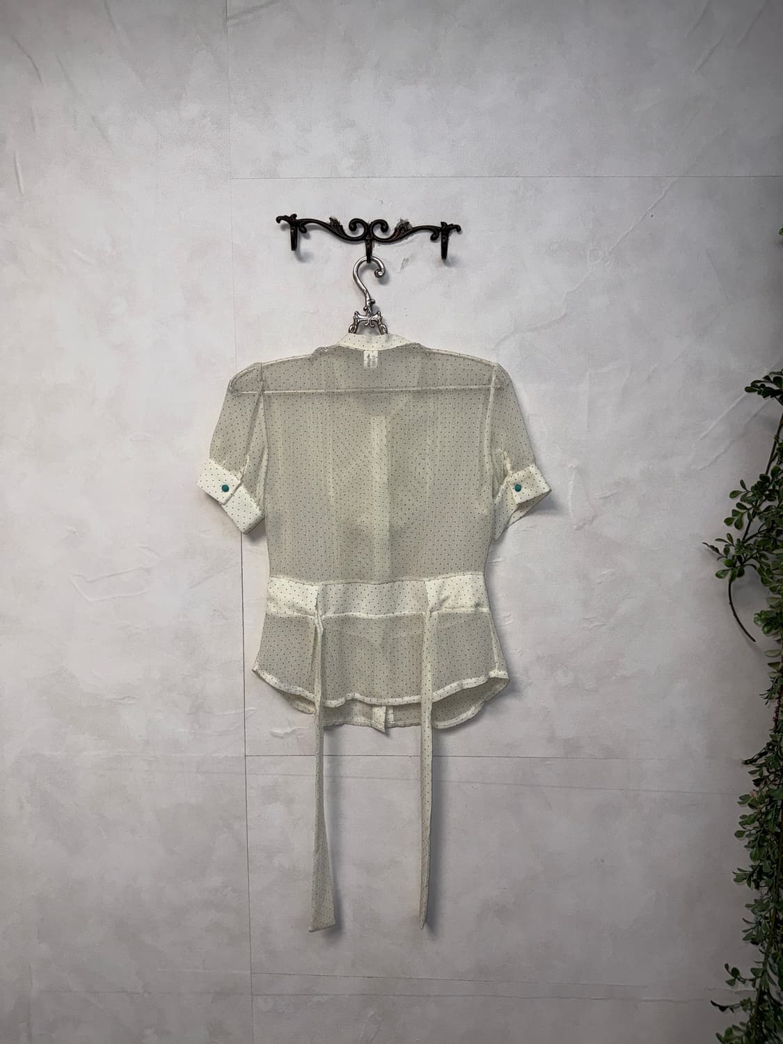Mint dot chiffon ruffle ribbon blouse  상품이미지6
