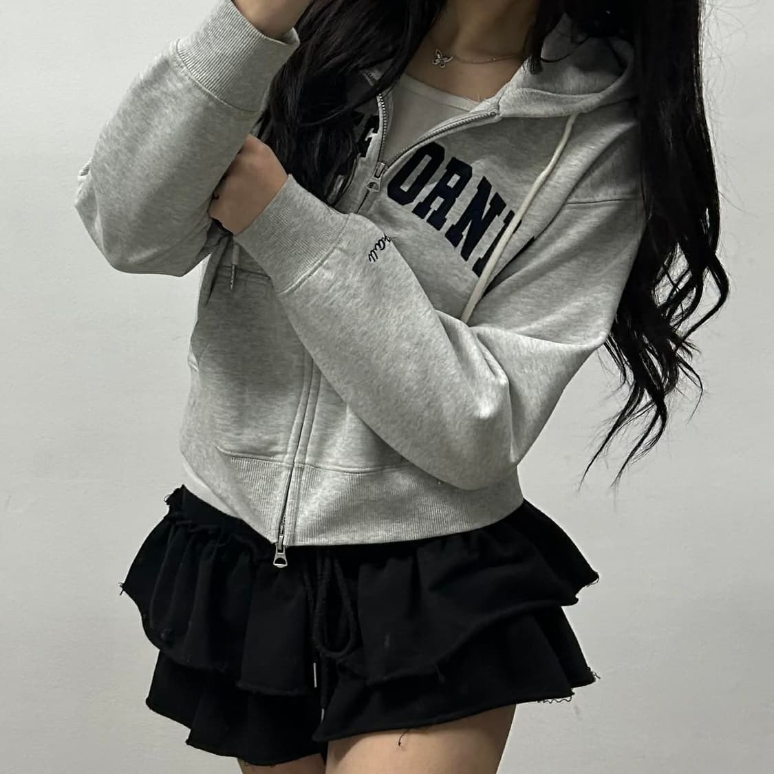 후아유 y2k 러블리힙 백 멜란지 크롭 후드집업(S) 상품이미지2