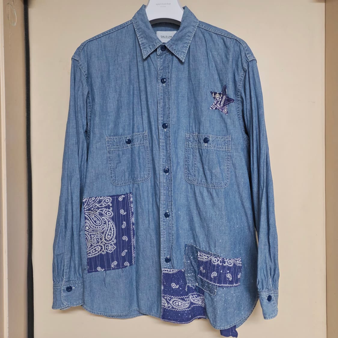 [L] 칼오라인 반다나 패치워크 샴브레이 워크셔츠 Cal O Line 상품이미지1