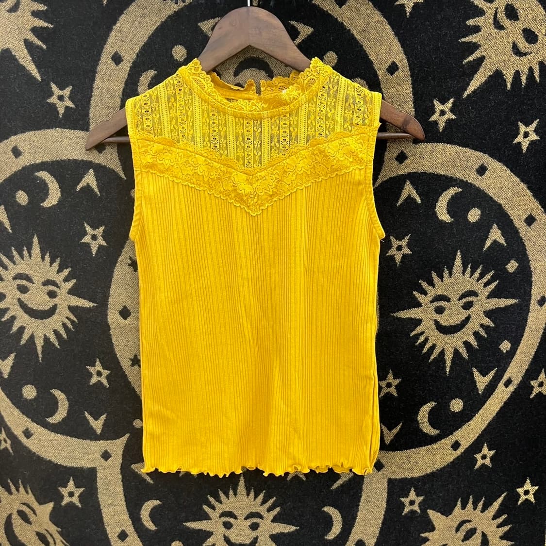 빈티지 란제리코어 레트로 90's 레이스 머스타드 나시 K0142 상품이미지3