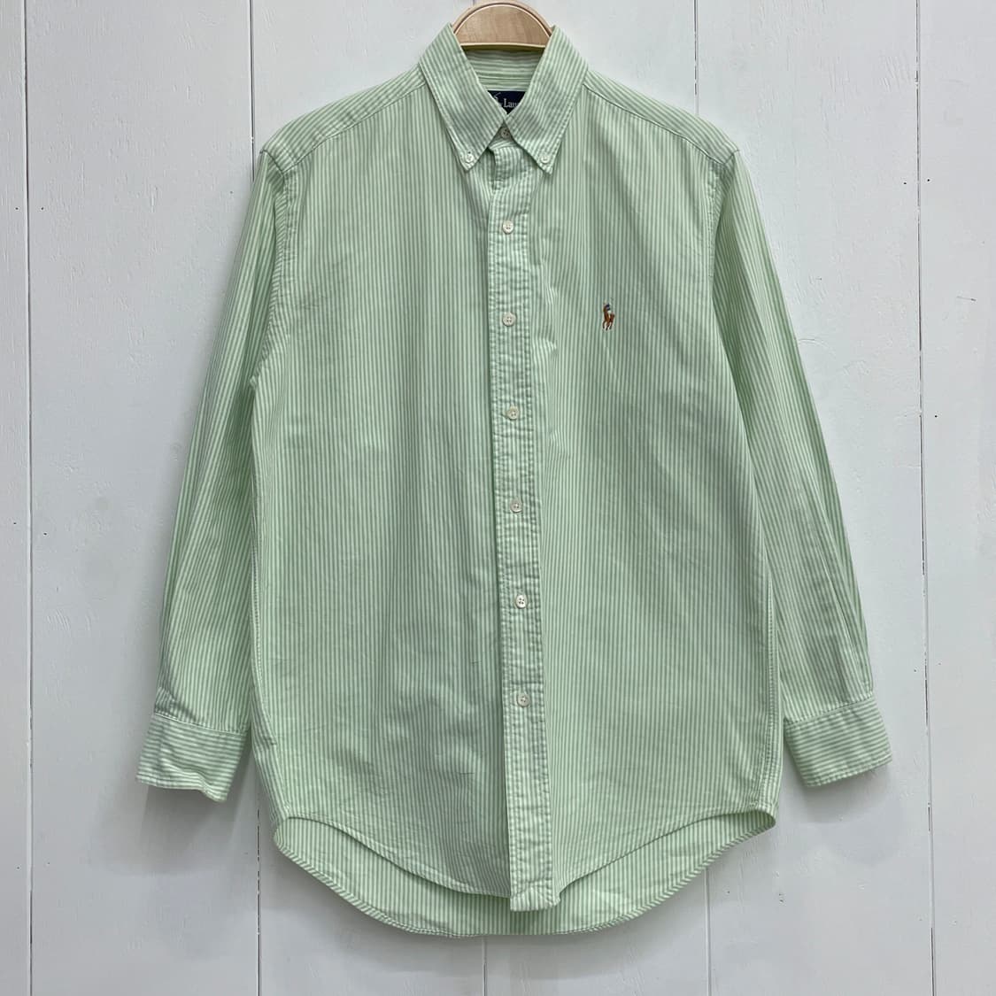 랄프로렌 포니 자수 스트라이프 버튼다운 셔츠 그린 상품이미지3