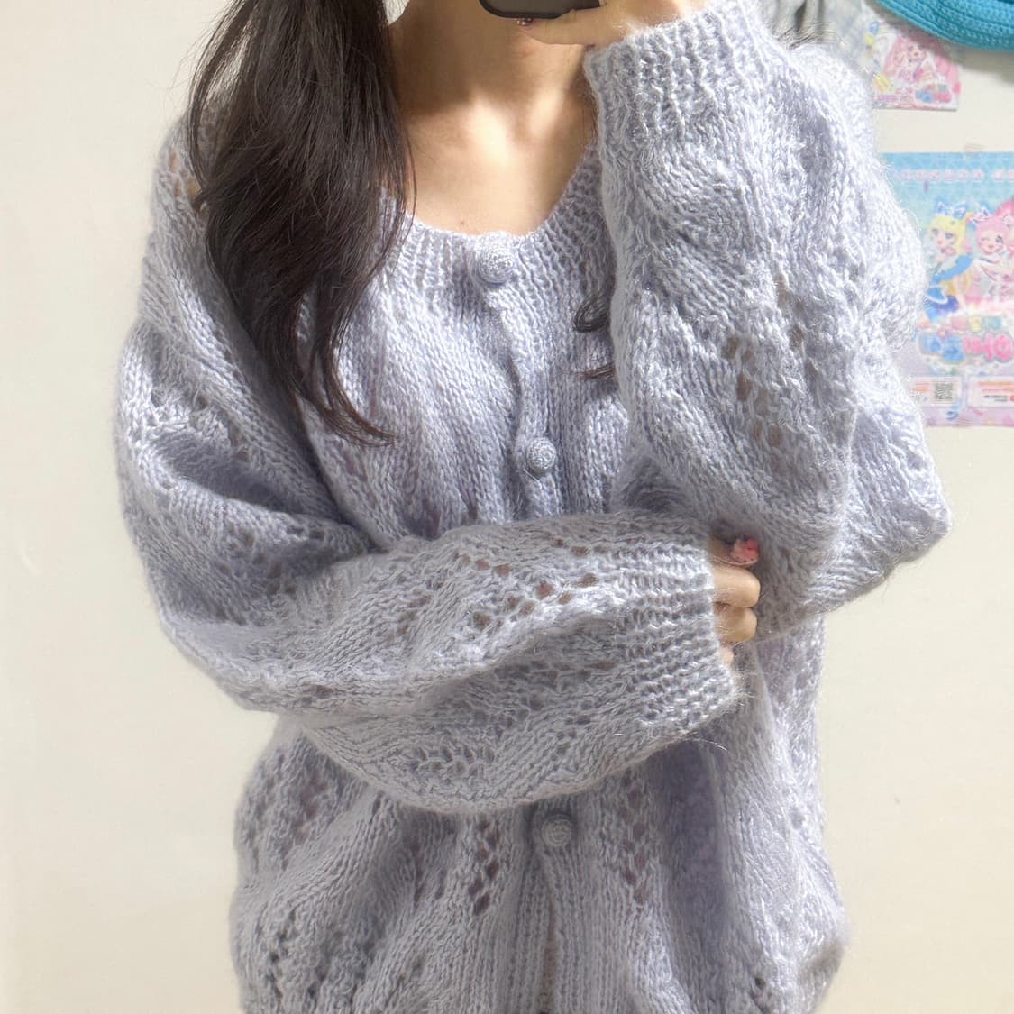 빈티지 하늘색 소라색 폼폼이 니트 가디건 히메갸루 모리걸 페어리 고딕 상품이미지1