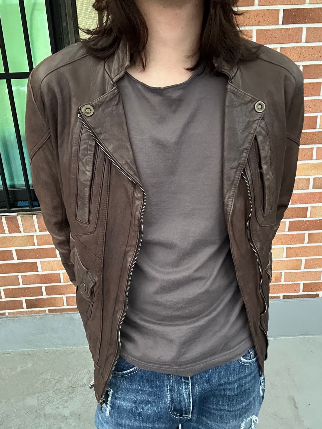 (L)게스 쉽스킨 빈티지 레더자켓 상품이미지3