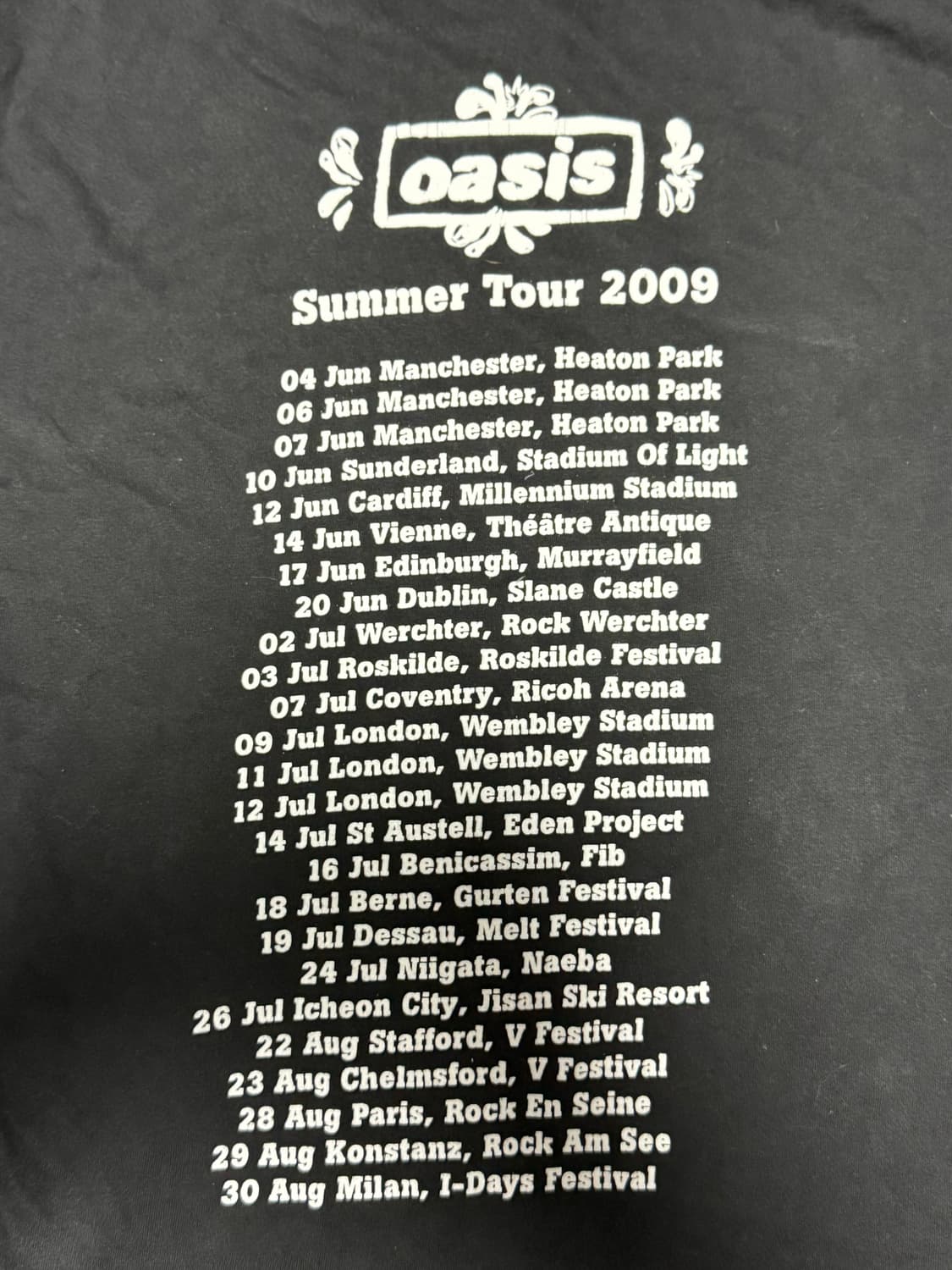 오아시스 공식 2009년 여름 투어 티셔츠 상품이미지5