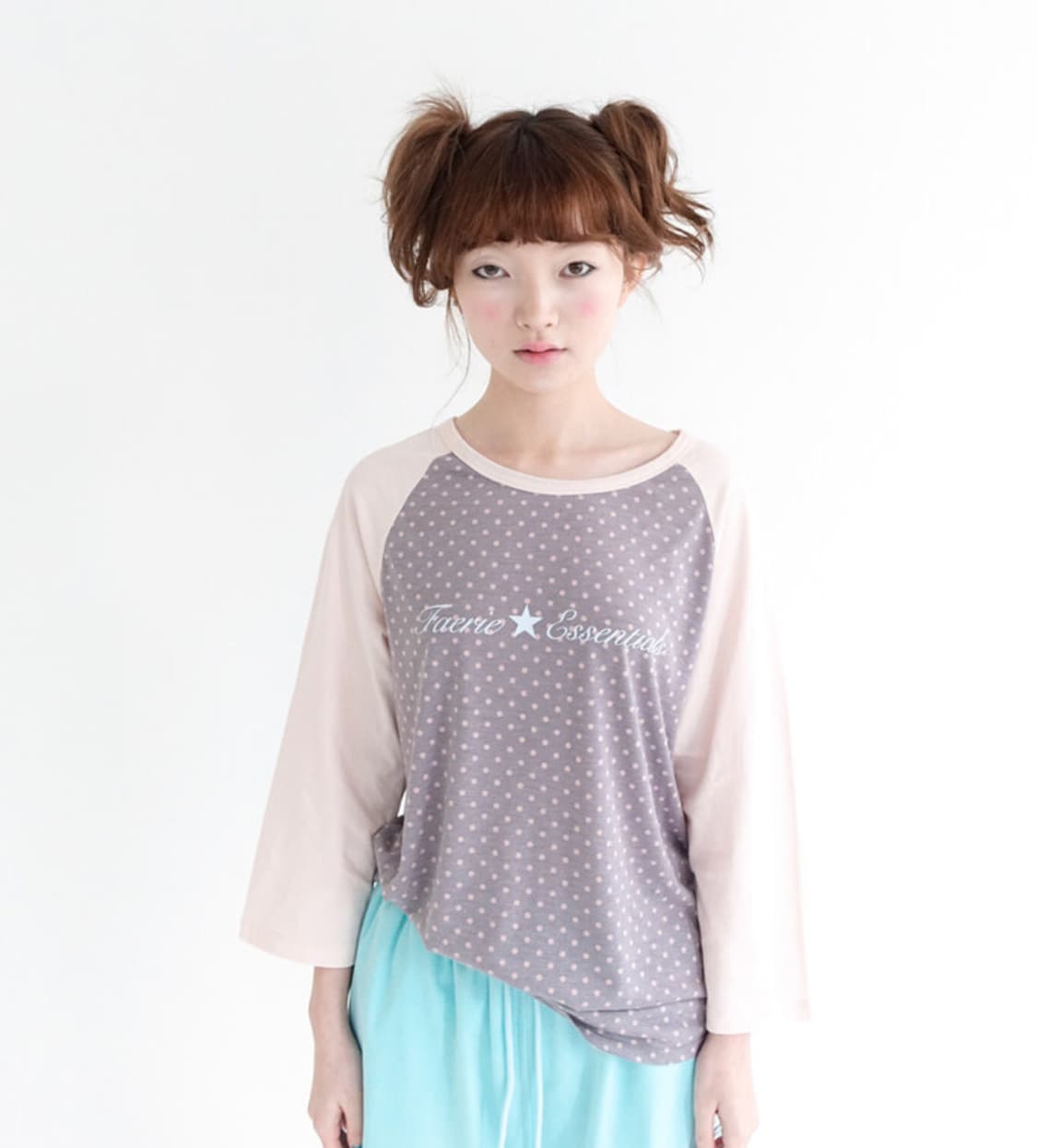 샵페어리 dot raglan sleeve top 핑크 상품이미지2