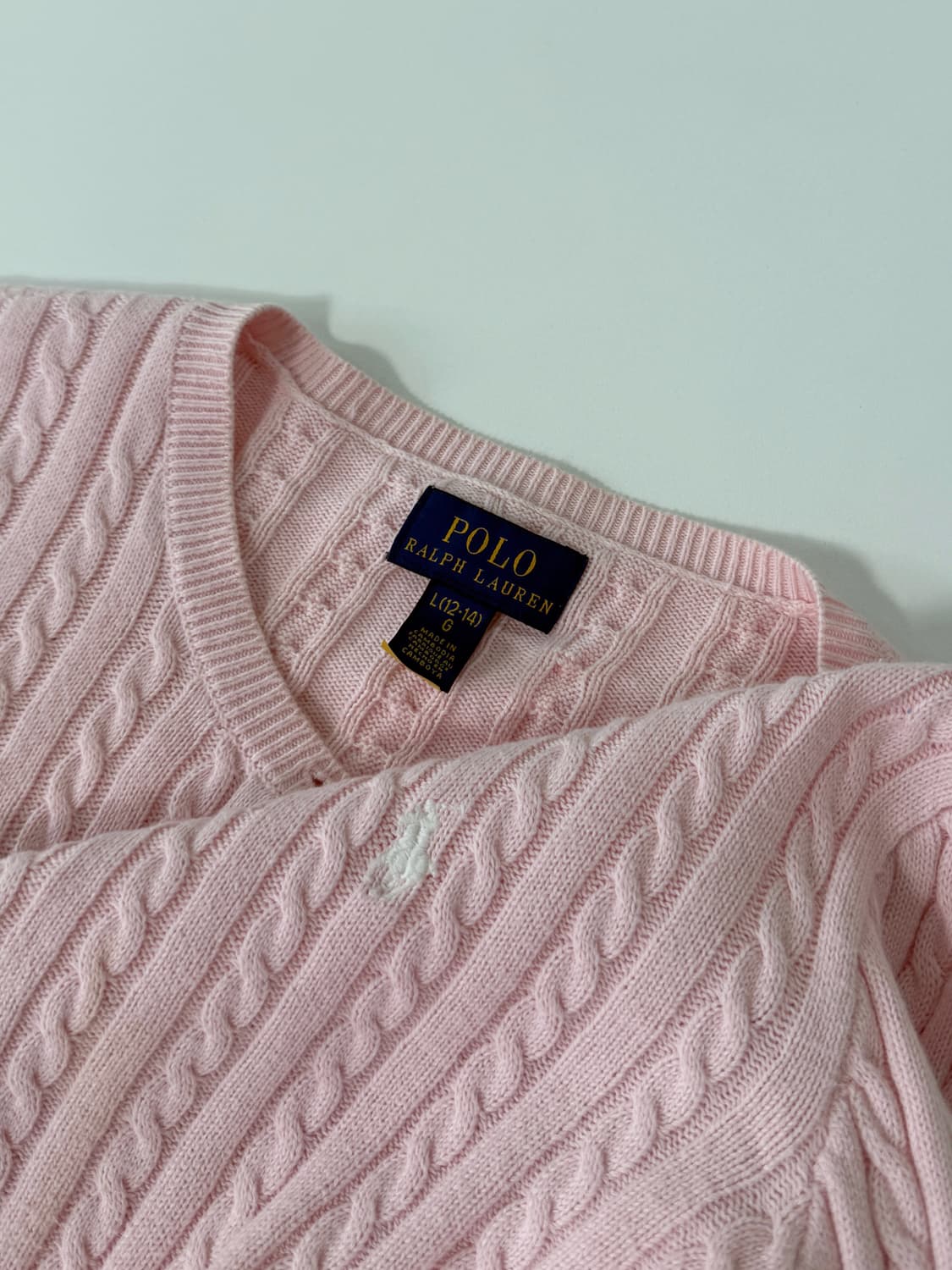 폴로 랄프로렌 QR라벨 베이비핑크 케이블 U넥 가디건 상품이미지3