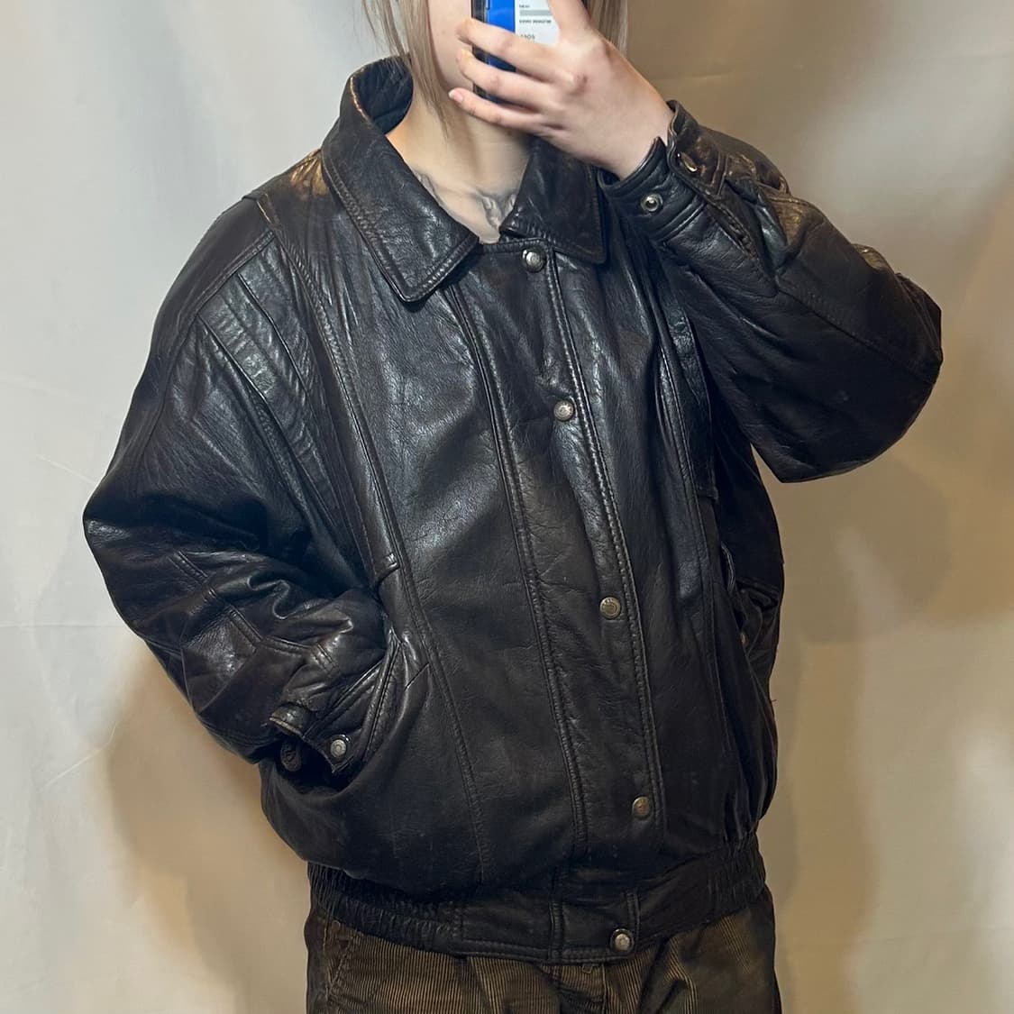 Brown bomber leather jk 상품이미지5